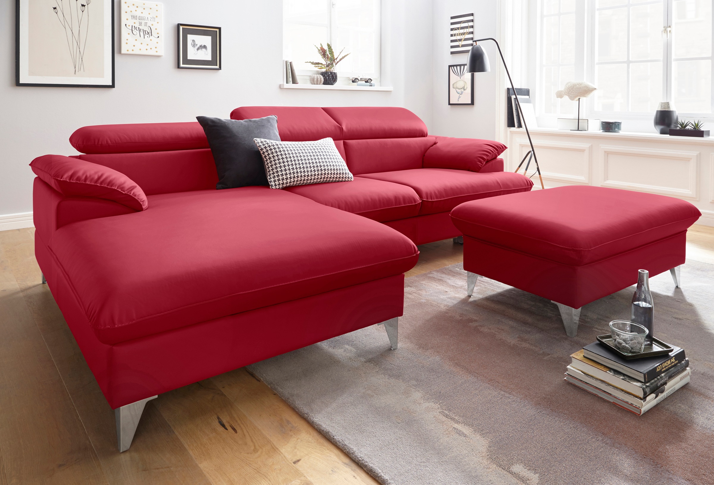 COTTA Polstergarnitur »Caluso«, (2 tlg.), Set: bestehend aus Ecksofa, Hocker, Ecksofa inkl. Kopfteilverstellung
