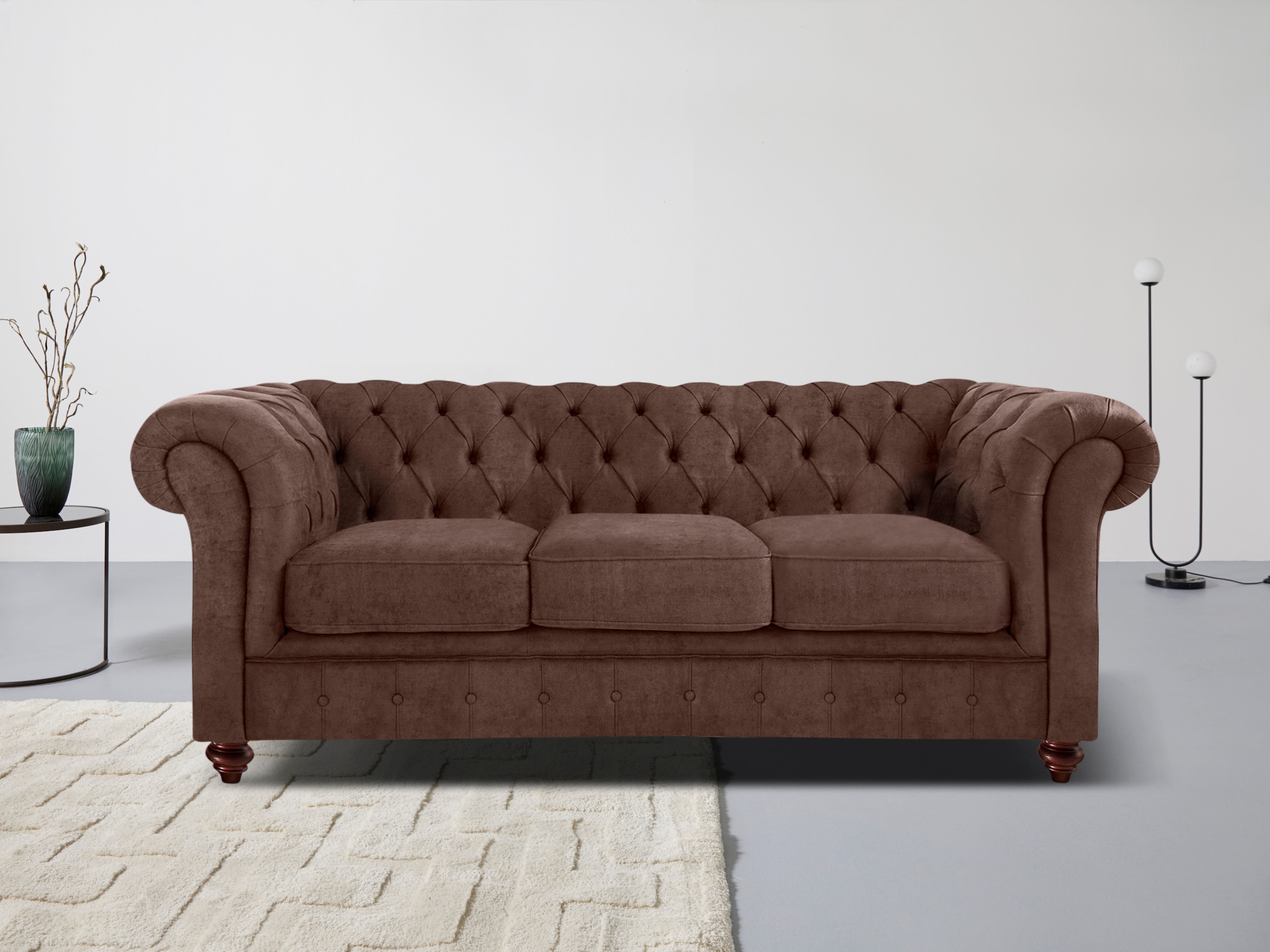 Home affaire Chesterfield-Sofa »Chesterfield 3-Sitzer B/T/H: 198/89/74 cm«, mit hochwertiger Knopfheftung, auch in Leder