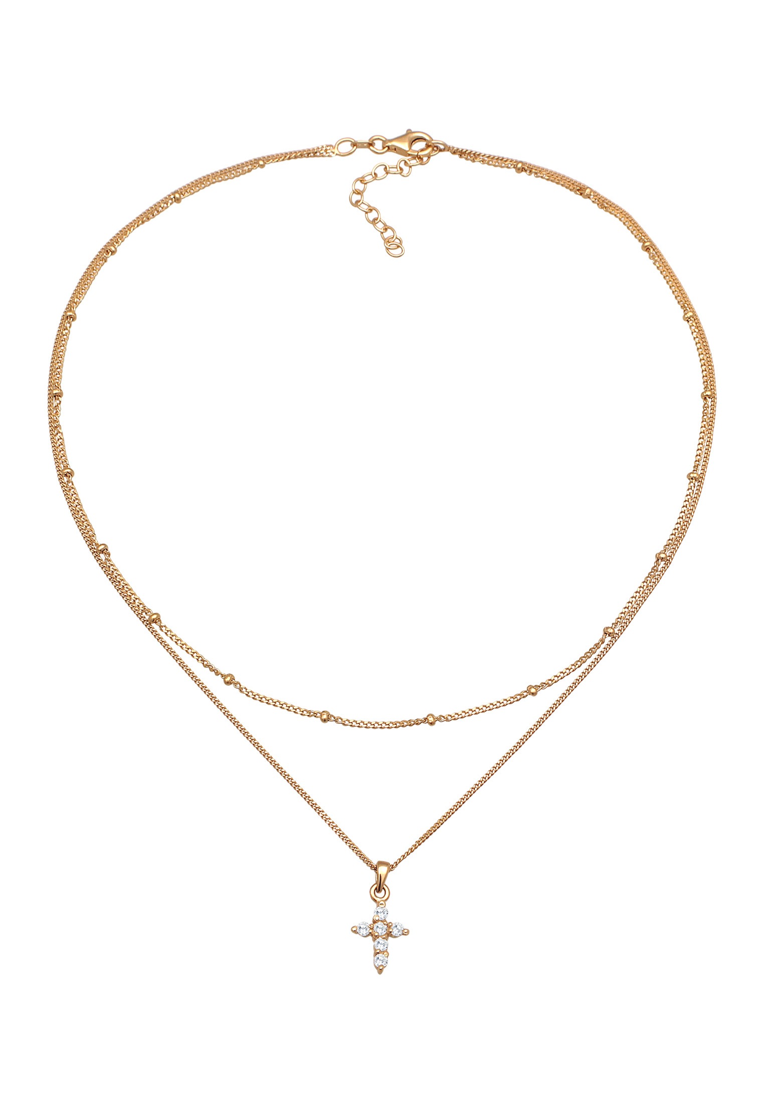 Elli Silberkette »Halskette Choker Layerkette Kreuz Zirkonia 925 Silber«