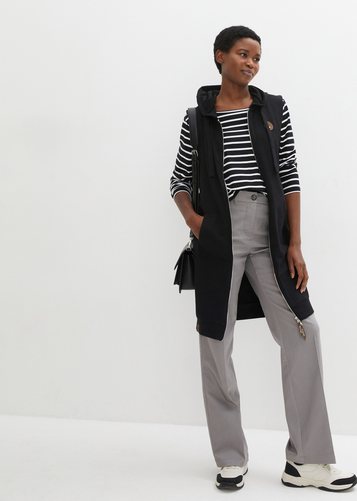 bonprix Sweatweste aus Baumwolle und Polyester, lange Weste mit Kapuze