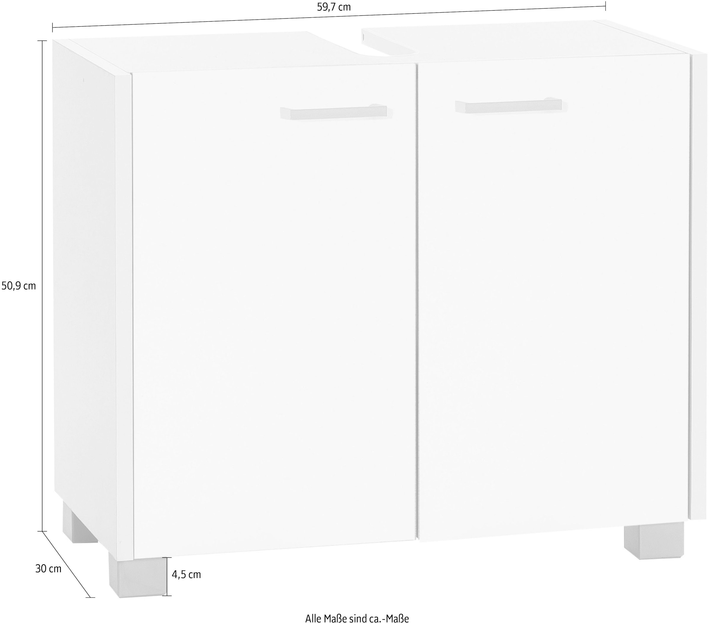 Schildmeyer Waschbeckenunterschrank »Laif, Breite 59 cm«, Siphonausschnitt, Hochwertige Metallbeschläge
