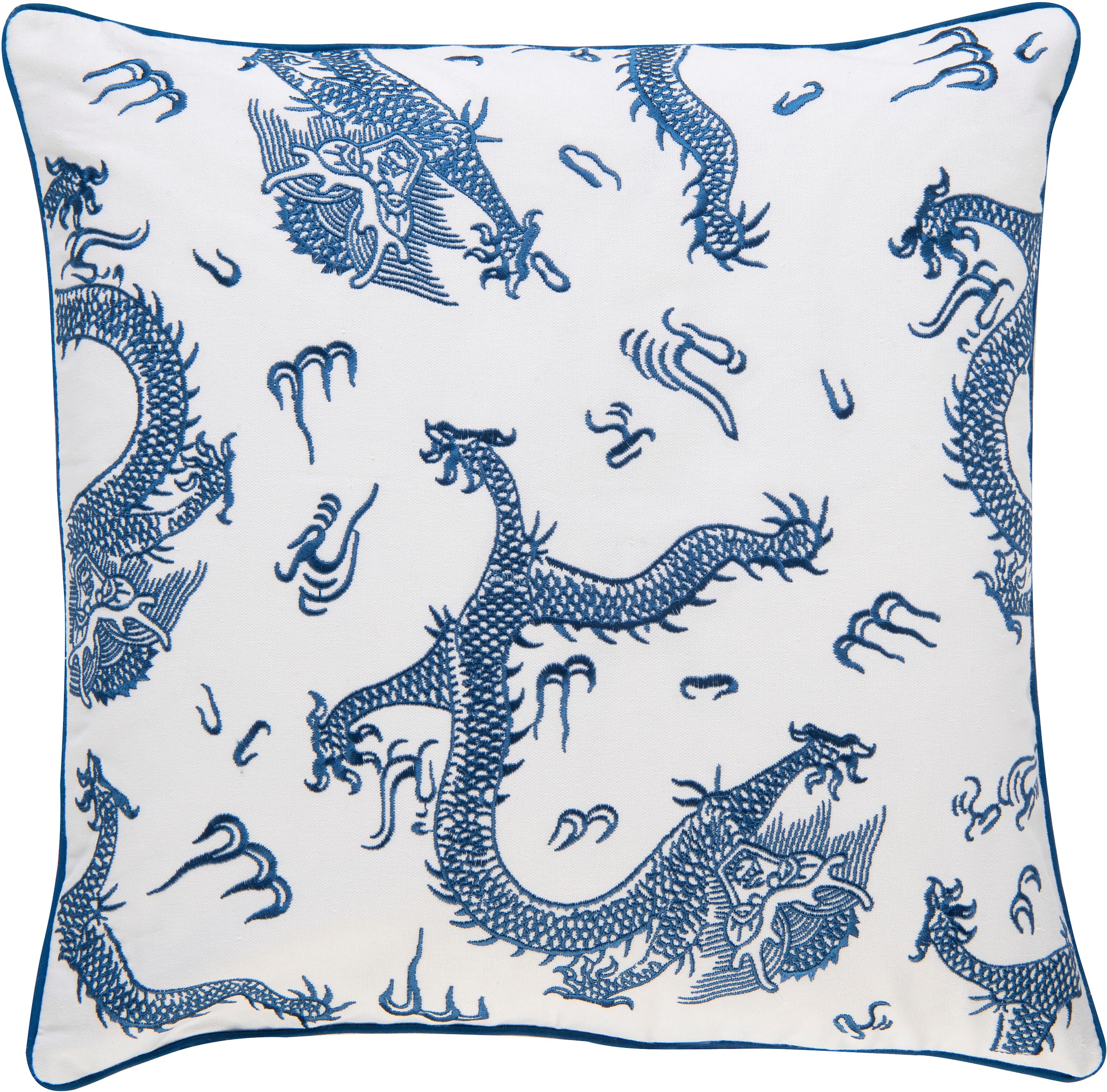 50x50 St.), Home Leinwandgewebe, blau-weiß«, besticktem BARBARA Kissenhülle Dekokissen Collection aus cm Füllung 01 »Dragon ohne (1