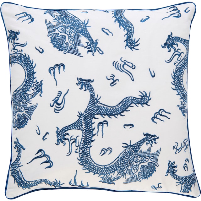 BARBARA Home Collection Dekokissen »Dragon 01 blau-weiß«, (1 St.),  Kissenhülle ohne Füllung aus besticktem Leinwandgewebe, 50x50 cm