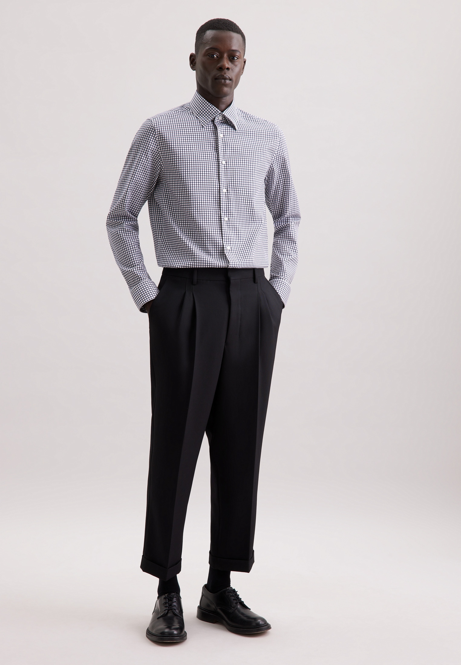 seidensticker Businesshemd »Schwarze Rose«, Shaped 1/1 Covered-Button-Down-Kragen Karo