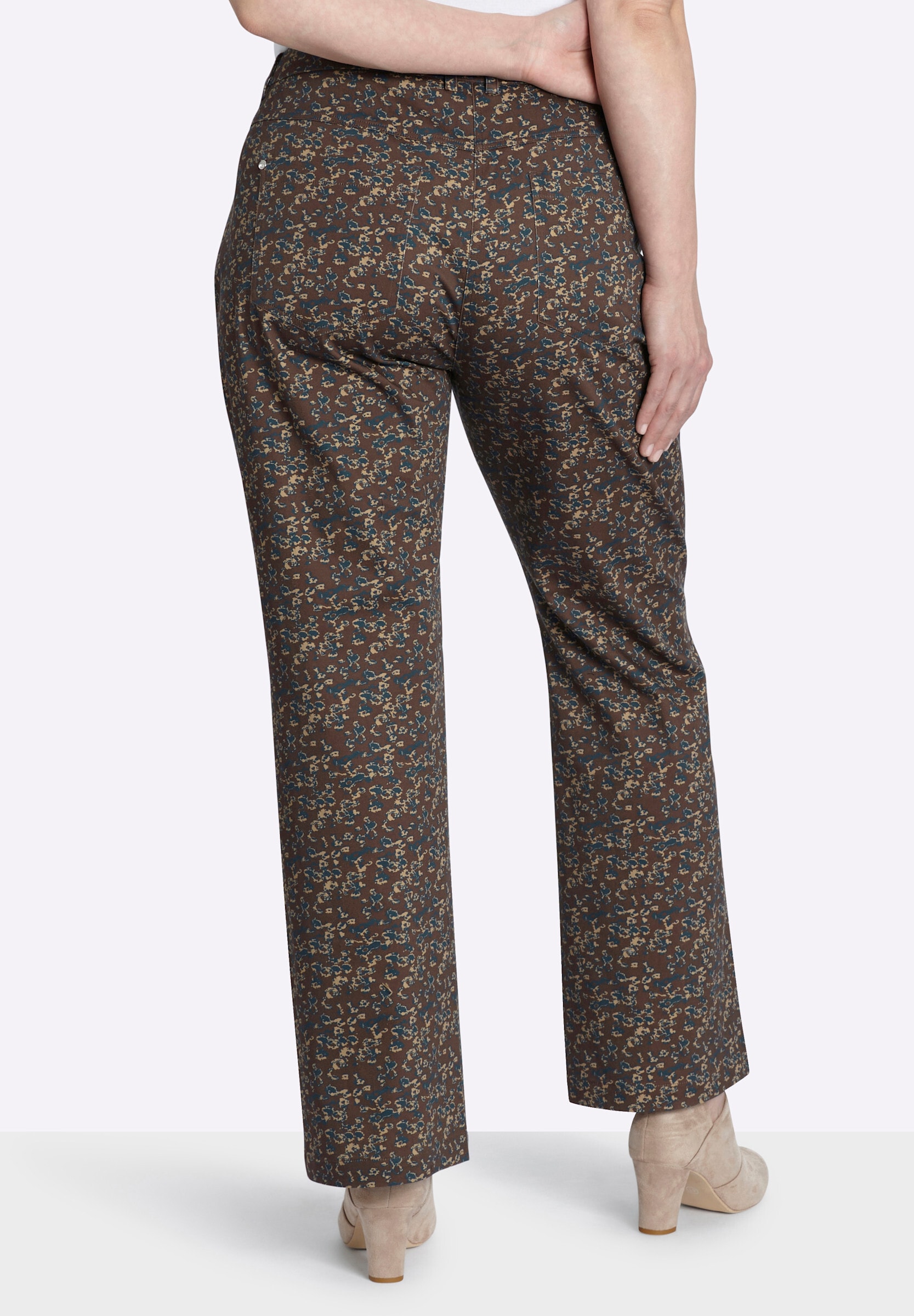 Sheego 5-Pocket-Hose »Bootcut-Hose Bootcuthose mit modernem Minimal-Print«