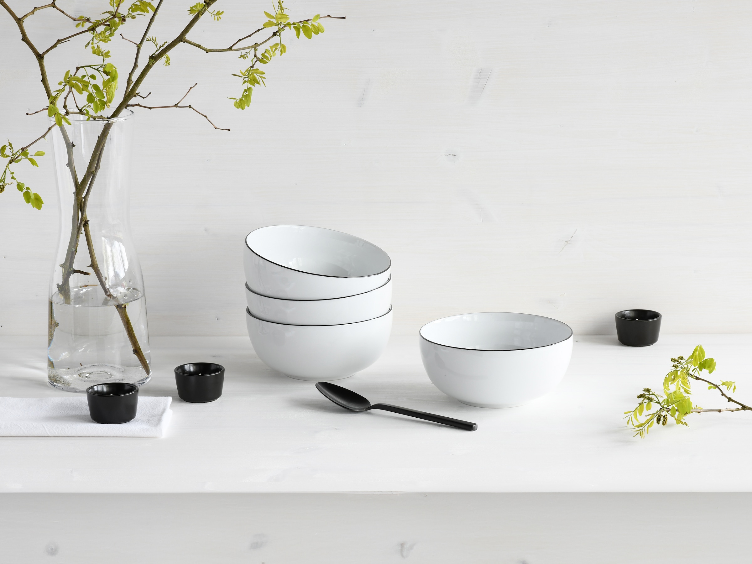 CreaTable Schale »Allround Black Line, Buddha Bowl 16 cm 4-tlg« 4 Stk. aus Porzellan Daily Use, Zeitlos