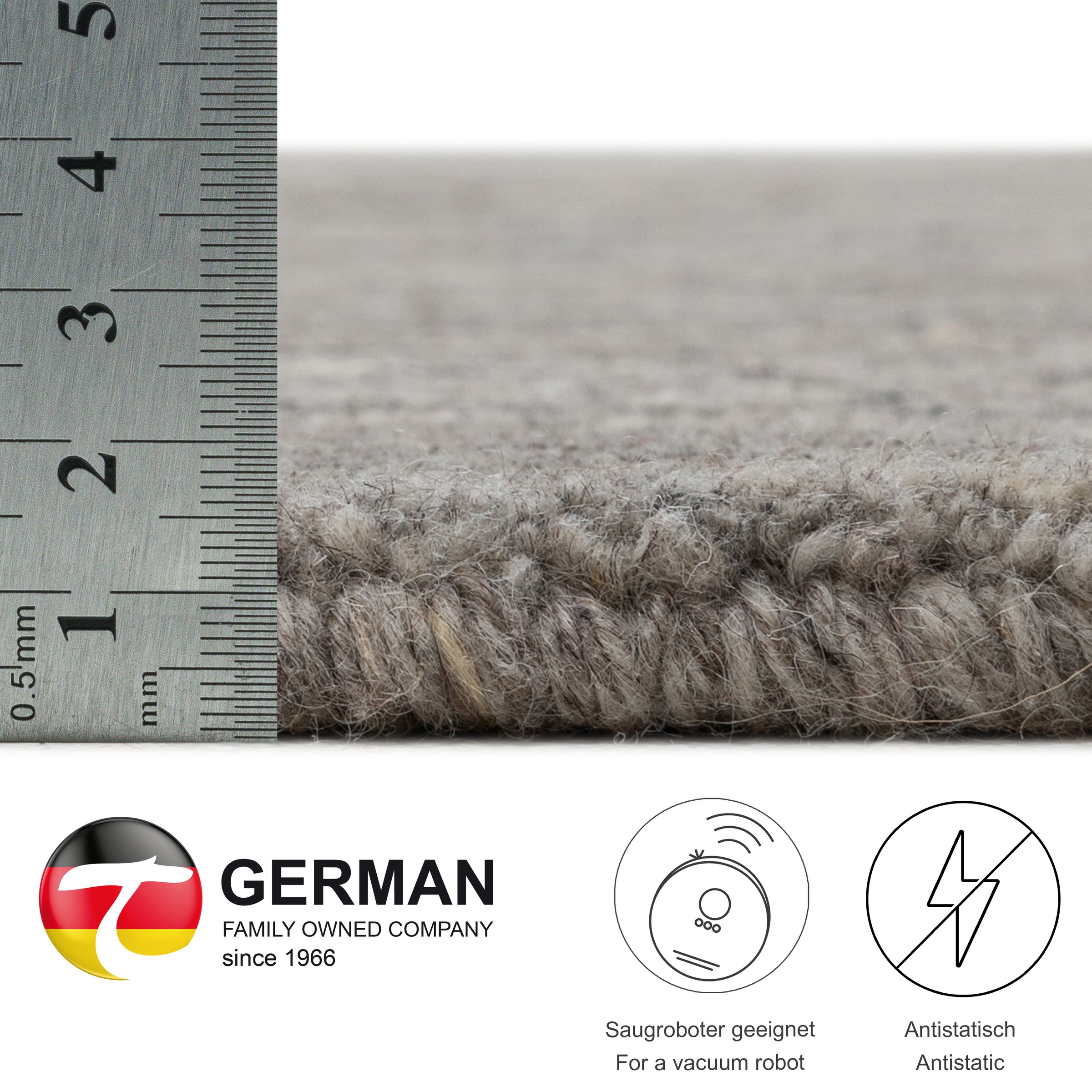 THEKO Wollteppich »Pure UNI« rechteckig 14 mm Höhe Handwebteppich, meliert, reine Wolle, handgewebt