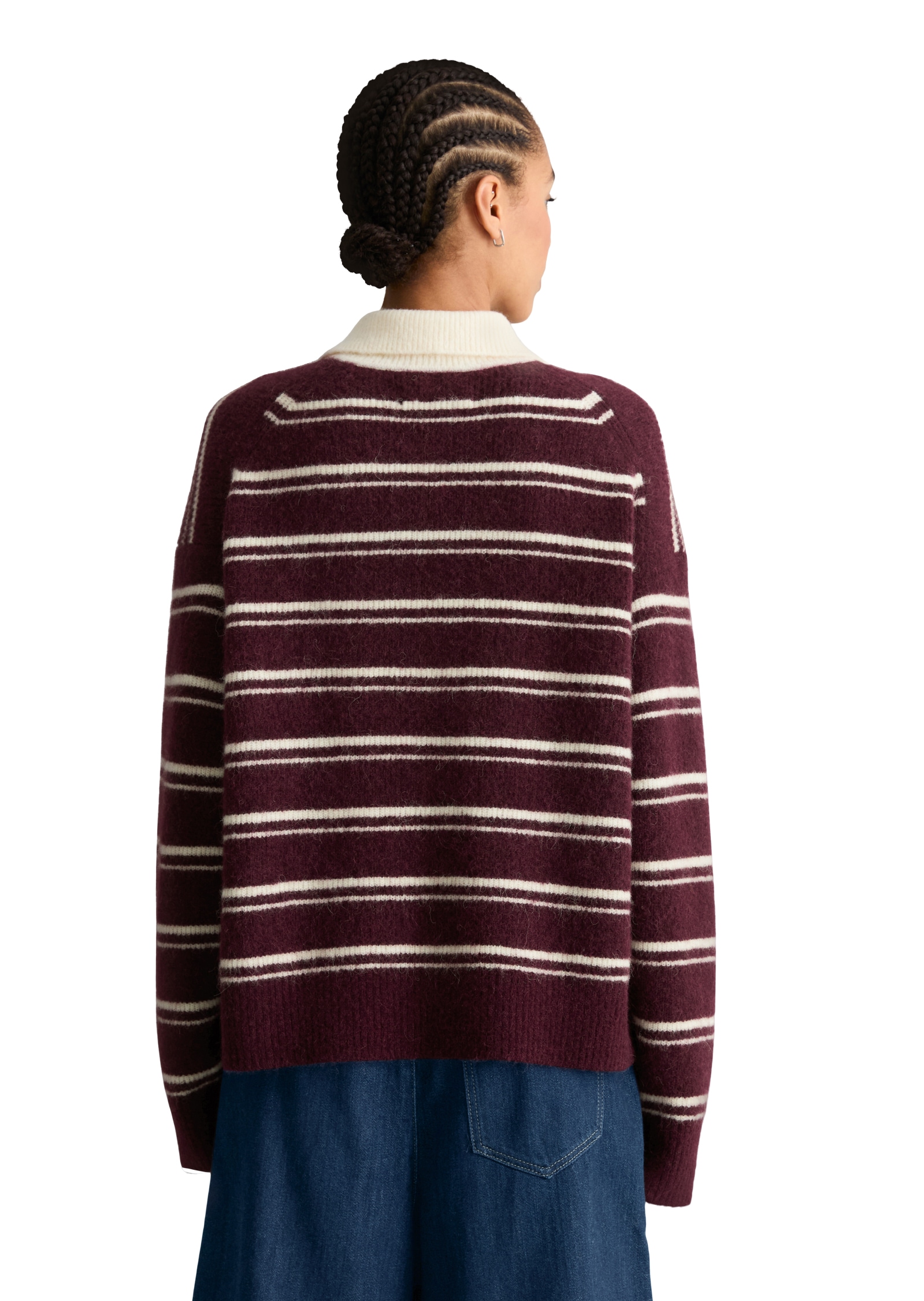 Marc O'Polo DENIM Polokragenpullover Gestreiftes Strickpolo oversize aus kuscheligem Alpakawolle-Mix