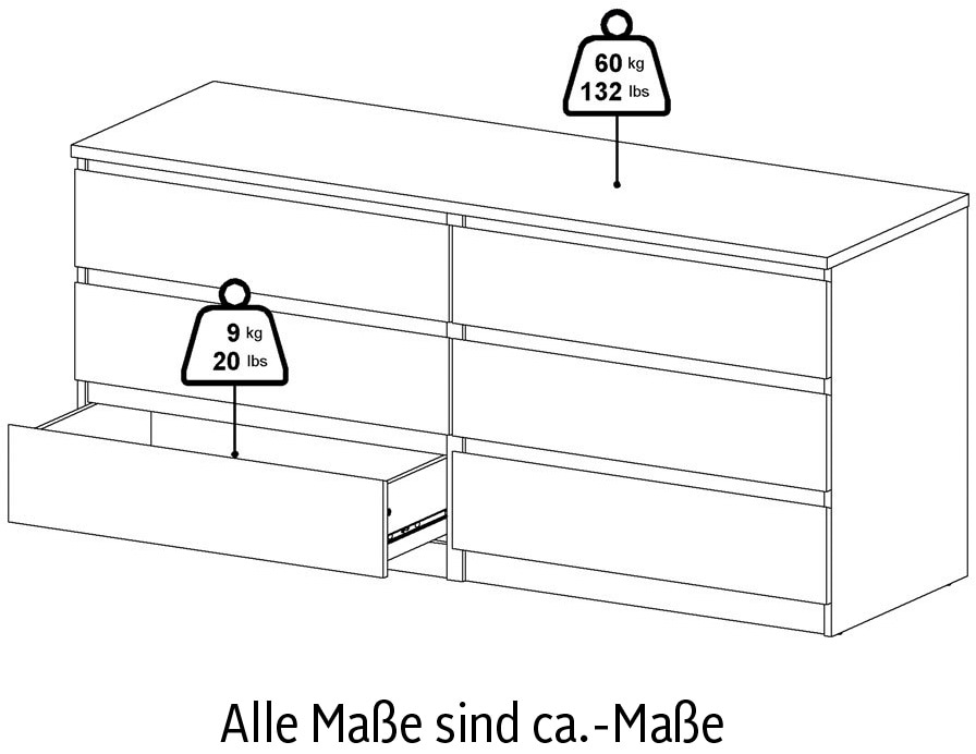 INOSIGN Kommode »Naia, Aufbewahrung, Schubladenschrank, Sideboard,«, Sideboard mit 6 Schubladen, Breite 153 cm, Höhe 70 cm