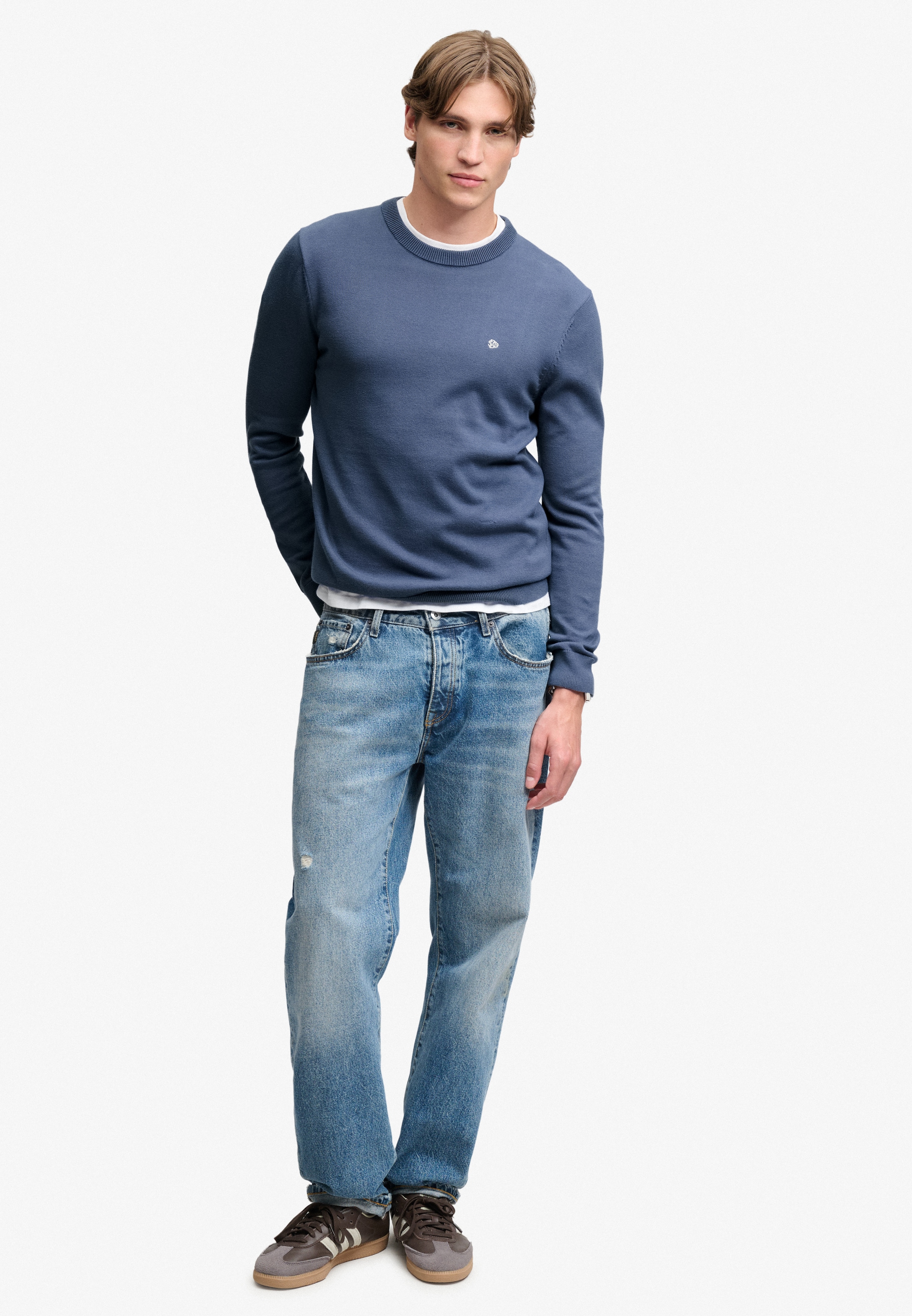 Superdry Rundhalspullover »PREP ESSENTIAL COTTON JUMPER« Baumwolle, slim fit
