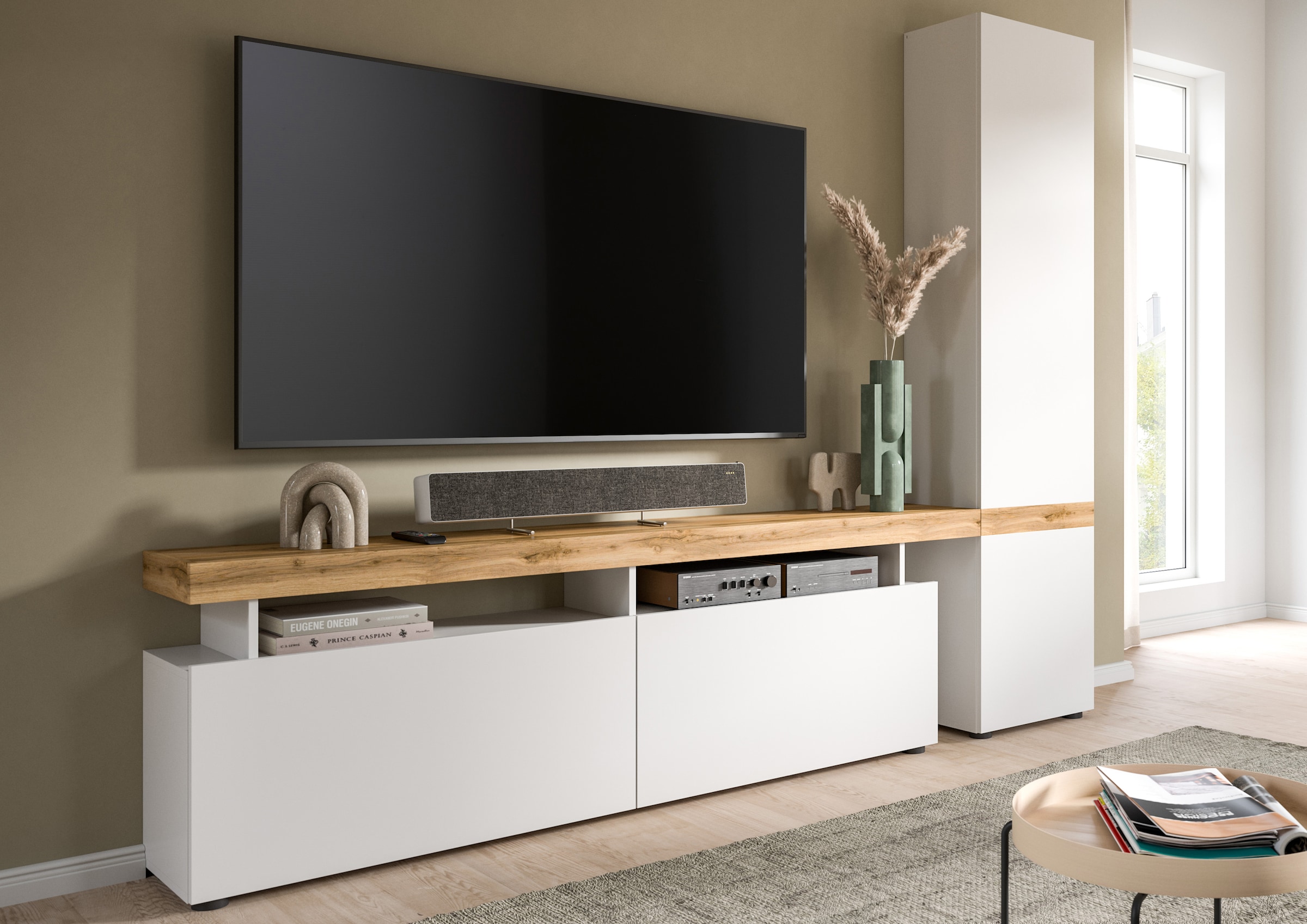INOSIGN Wohnwand »MAMBO, TOPSELLER!, Breite 235 cm, grifflose Fronten, Push to open«, (2 St., bestehend aus: Lowboard und Hochschrank), 2-farbig, grifflose Fronten, Mediawand, TV-Wand, TV-Möbel