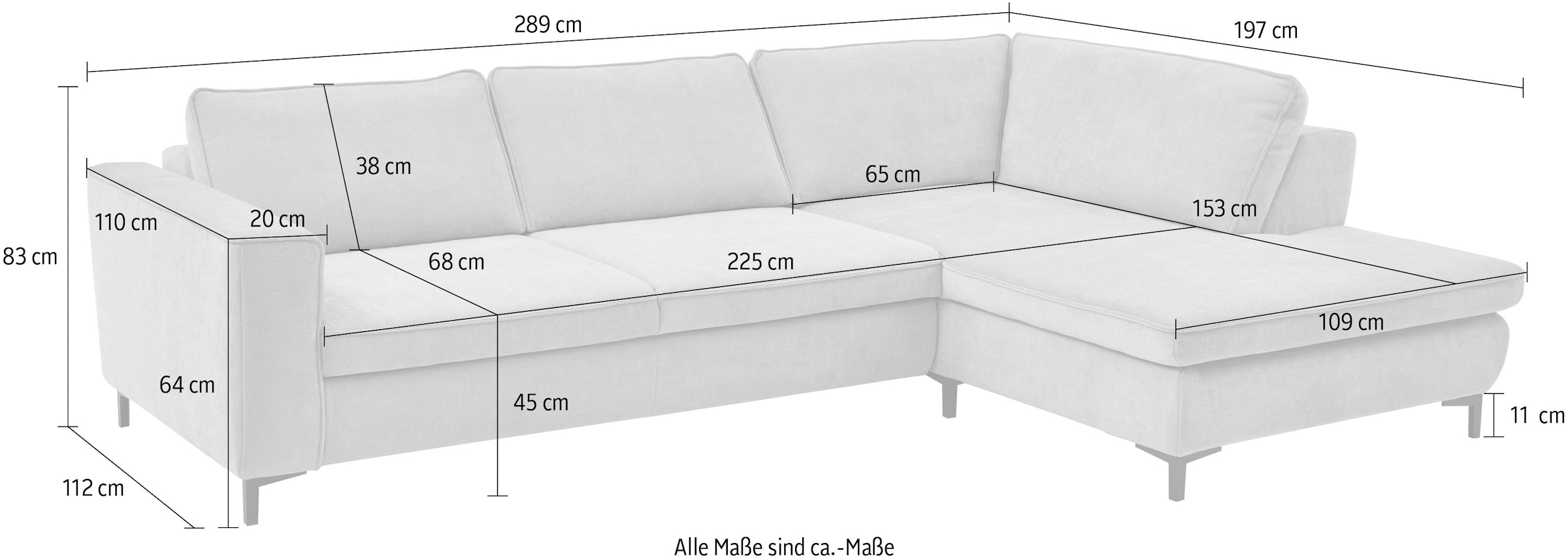 Die PlanBar Ecksofa »MP-IN24153, L-Form, Breite 289 cm« wahlweise mit Schlaffunktion und verstellbaren Kopfstützen