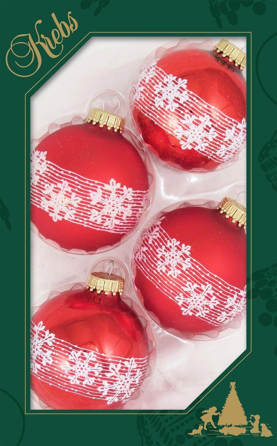 Krebs Glas Lauscha Weihnachtsbaumkugel »Schneekristall, Weihnachtsdeko rot, Christbaumschmuck«, (Set, 4 St.), Christbaumkugeln aus Glas