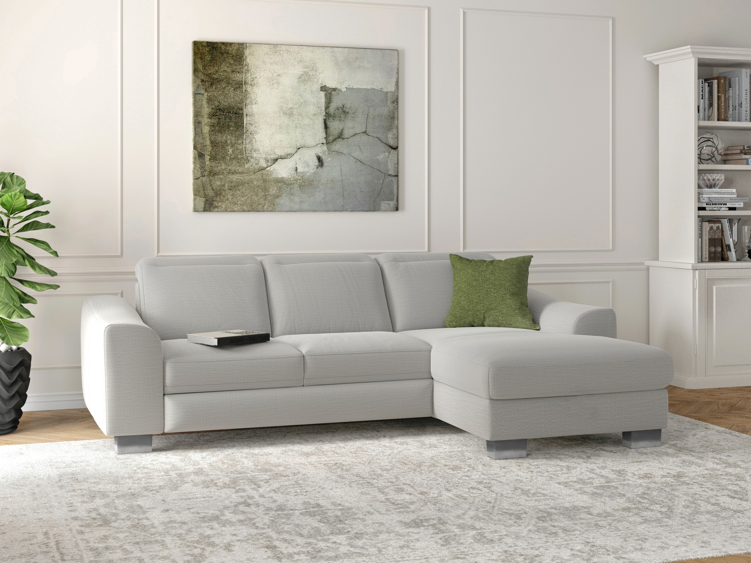 sit&more Ecksofa »Dundee L-Form«, mit Federkern und Edelstahlfüßen, wahlweise mit Kopfteilverstellung