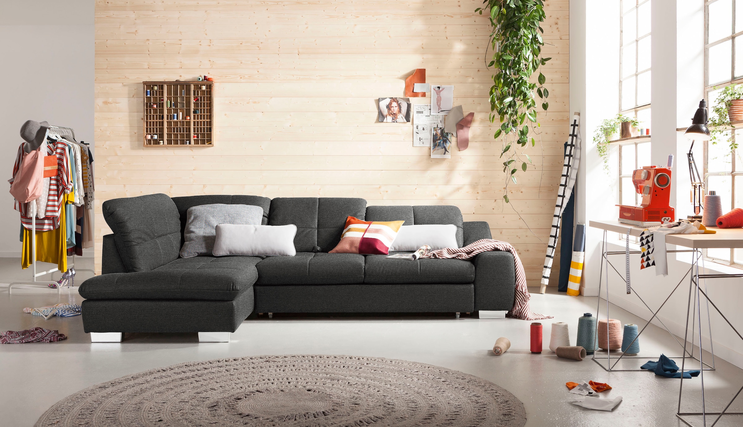 set one by Musterring Ecksofa »SO 1200 inkl. Sitztiefen- & Rückenverstellung für hohen Sitzkomfort« wahlweise mit Bettfunktion, L-Form