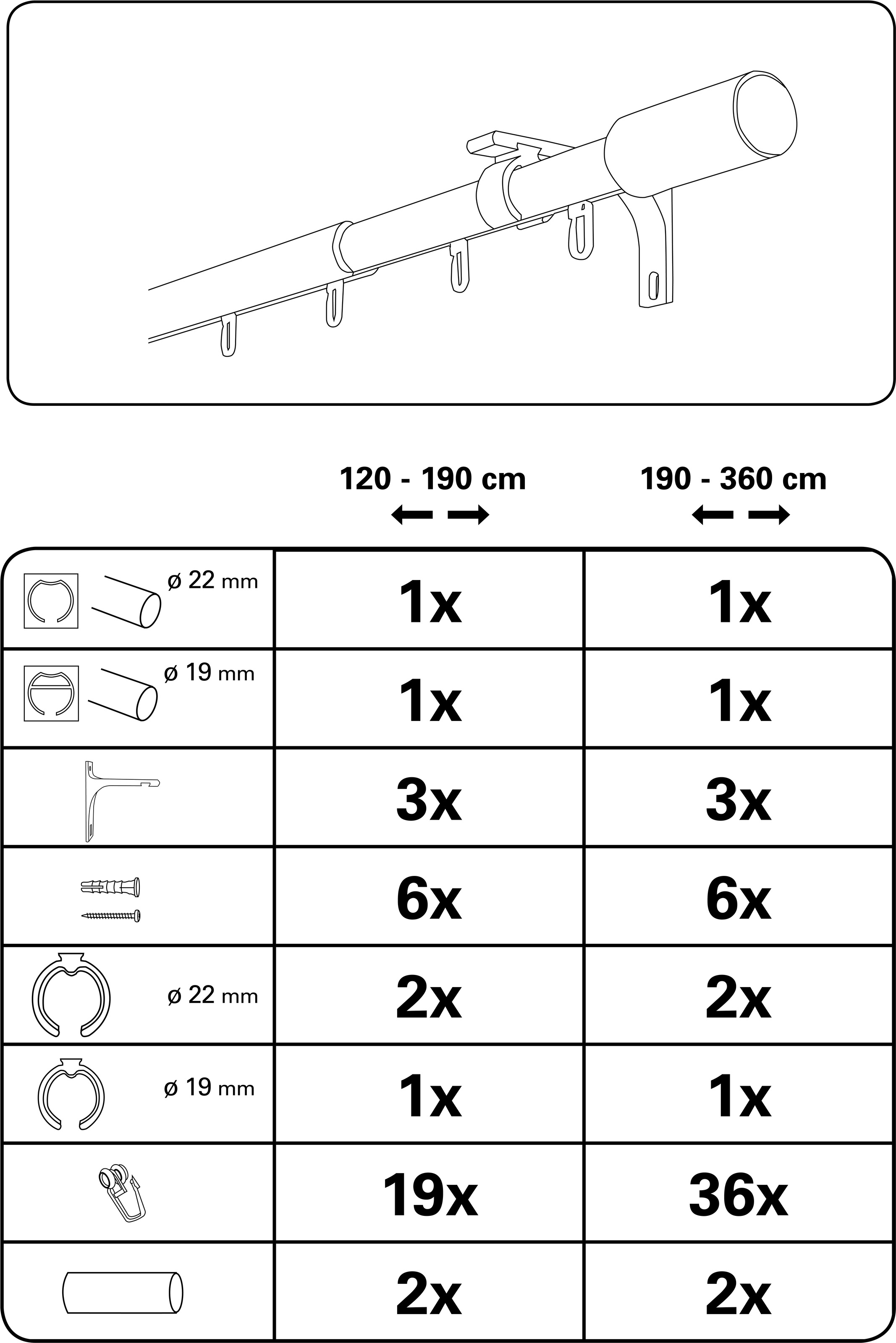 GARDINIA Gardinenstange »Gardinenstangen Set Thasos«, 1 läufig-läufig, mit Bohren, Schrauben, Wandmontage, Aluminium