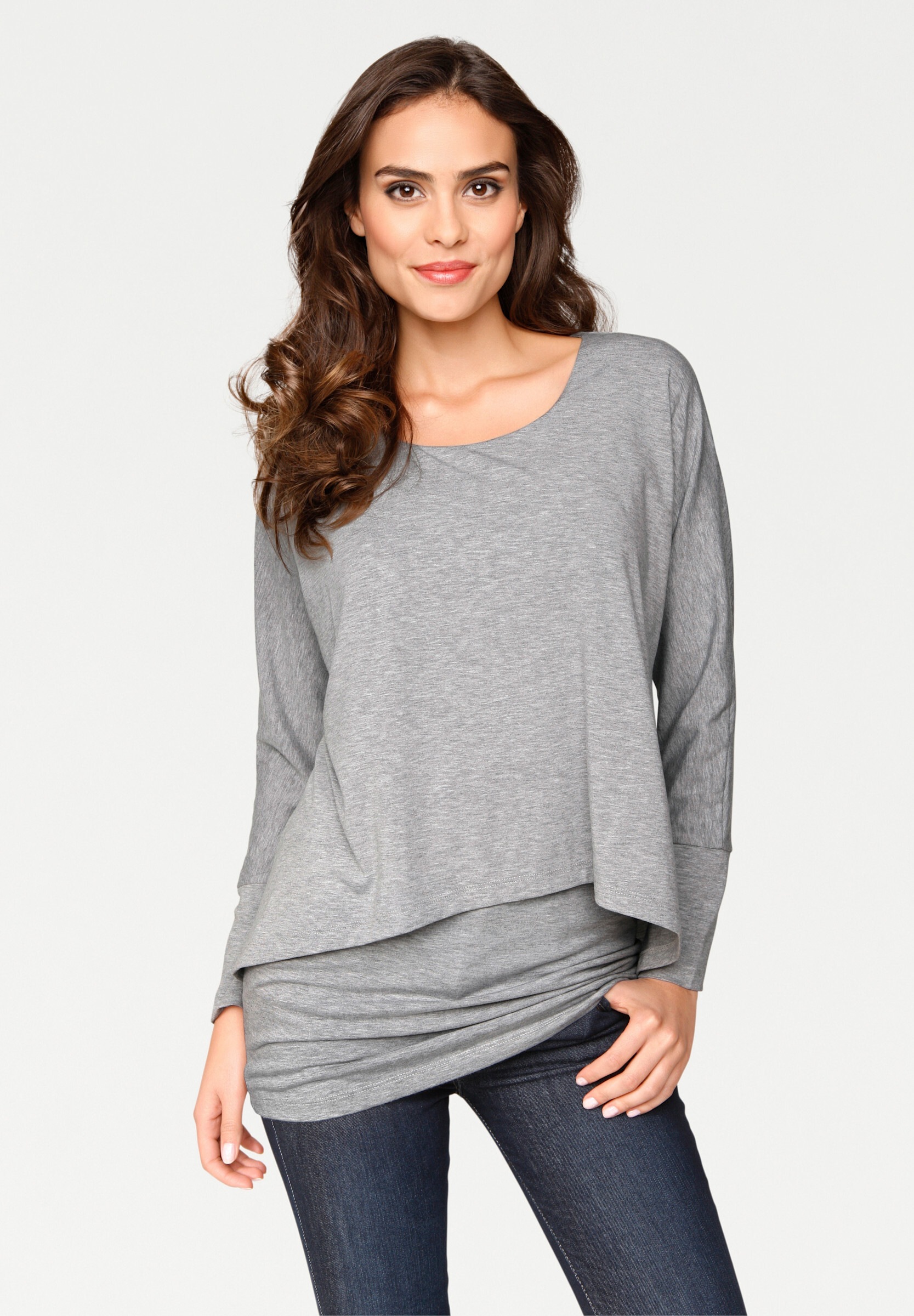 heine Longshirt »Rundhals-Shirt Rundhalsshirt mit Fledermaus-Ärmeln«