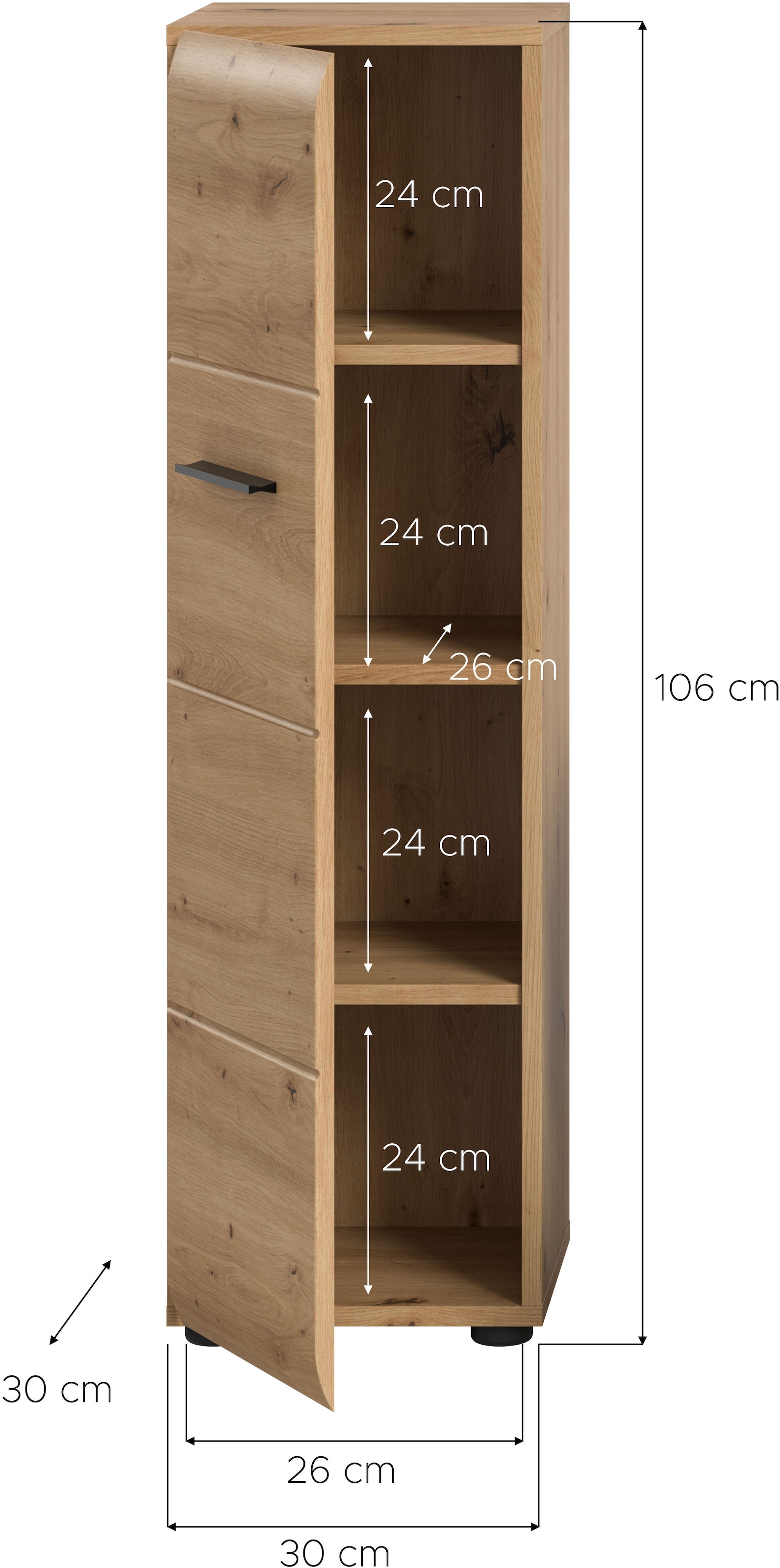 welltime Stauraumschrank 1 Stk. tlg. Florenz, Badschrank Artisan Oak NB, Höhe 106 cm, Bad