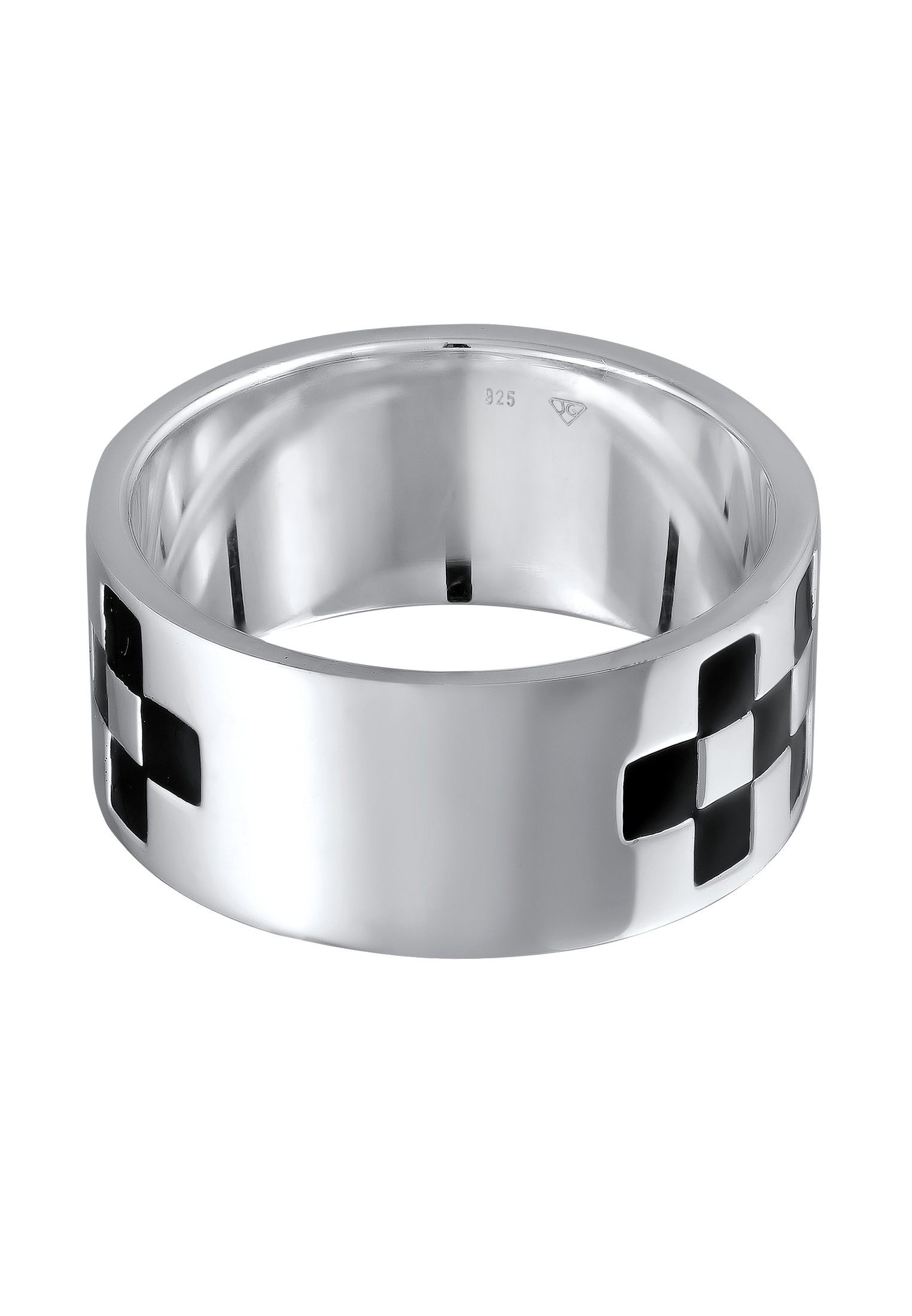 Kuzzoi Silberring »Ring Schachbrett Emaille 925 Sterling Silver«