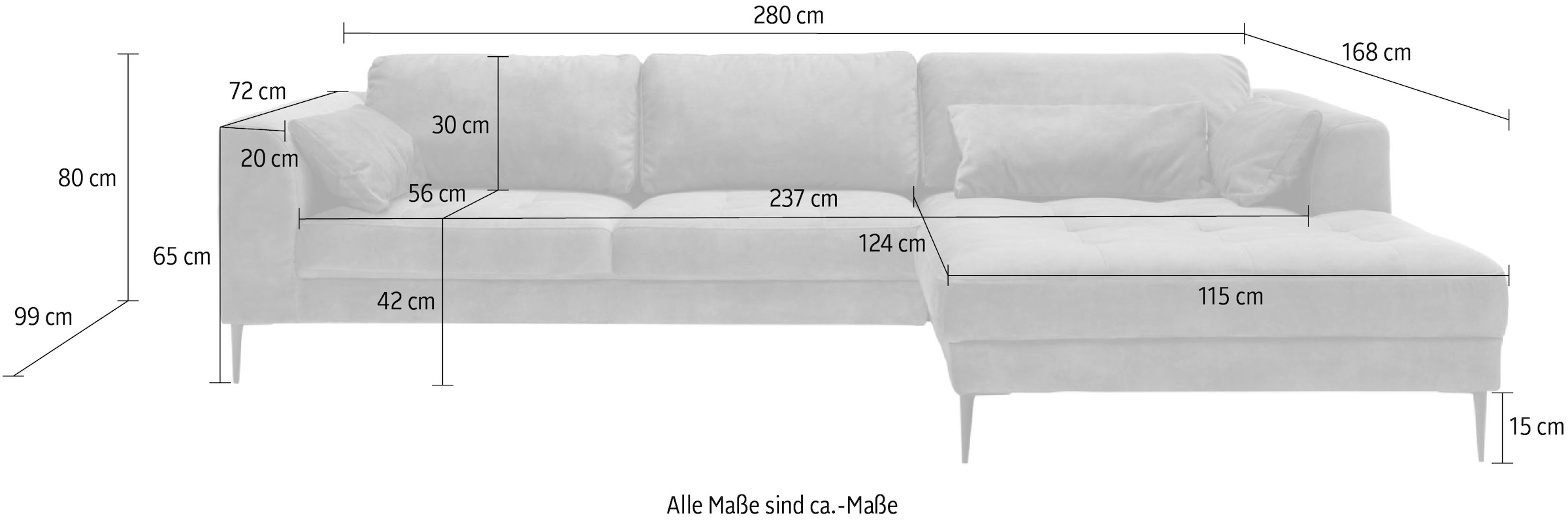 TRENDMANUFAKTUR Ecksofa »Luzi, wahlweise mit Schlaffunktion & Bettkasten. OTTOs Choice, L-Form«, Designsofa mit tollem Sitzkomfort, Metallfüße schwarz, Breite 280 cm
