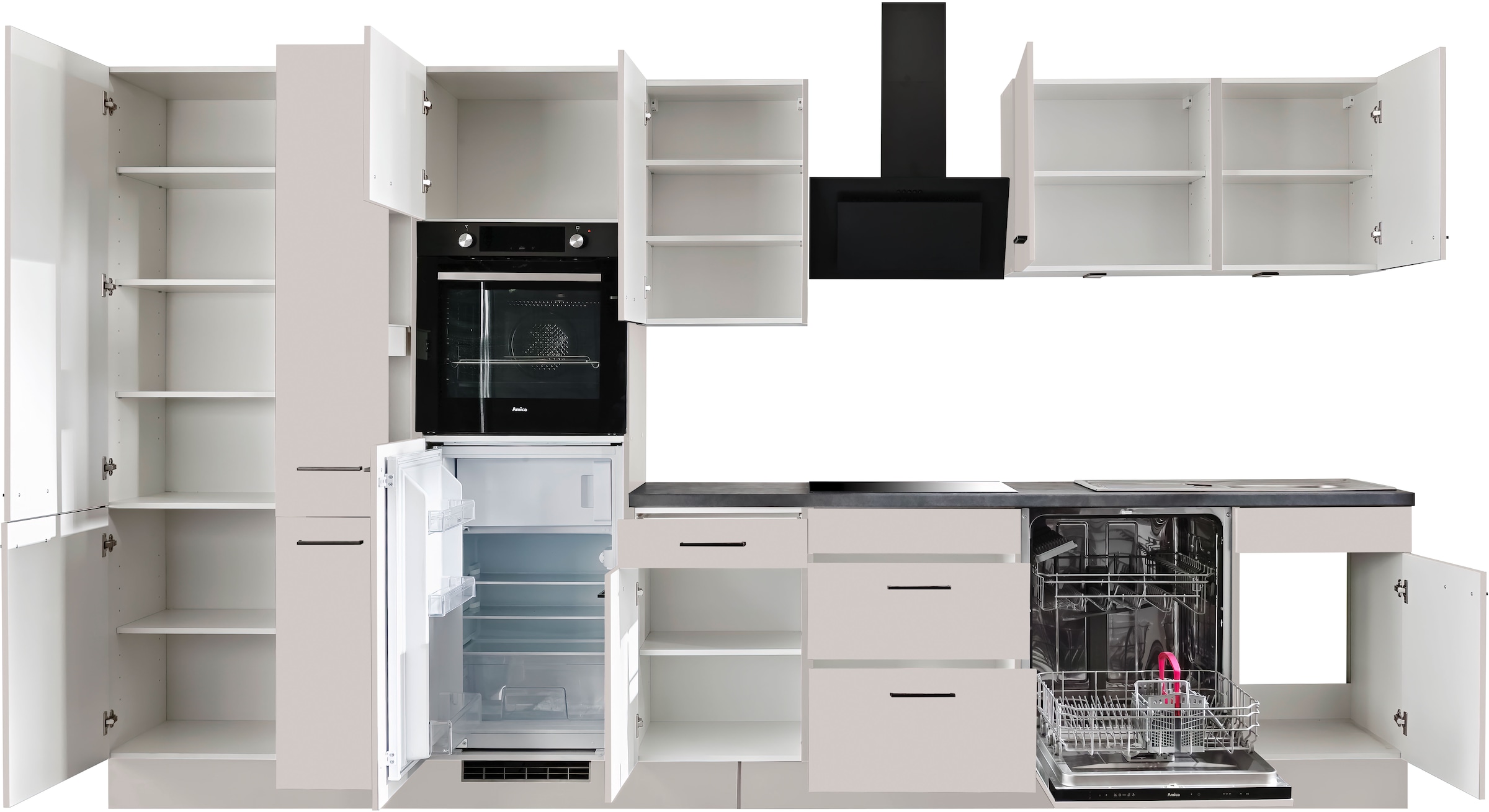 wiho Küchen Küche »Nisos«, Soft-Close, 370 cm, Backofen matt schwarz, Teleskopauszug
