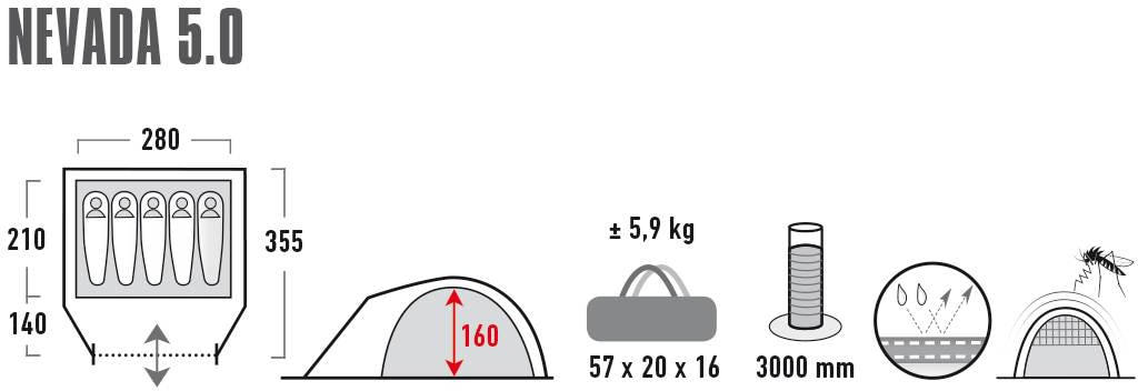 High Peak Kuppelzelt »Zelt Nevada 5.0«, 5 St. Personen, (mit Transporttasche)