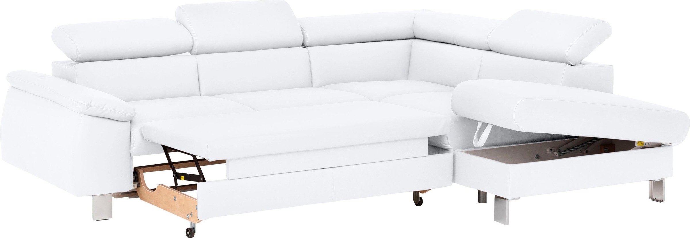 COTTA Ecksofa »Komaris L-Form mit Kopfteilverstellung«, wahlweise mit Bettfunktion, Bettkasten & Beleuchtung