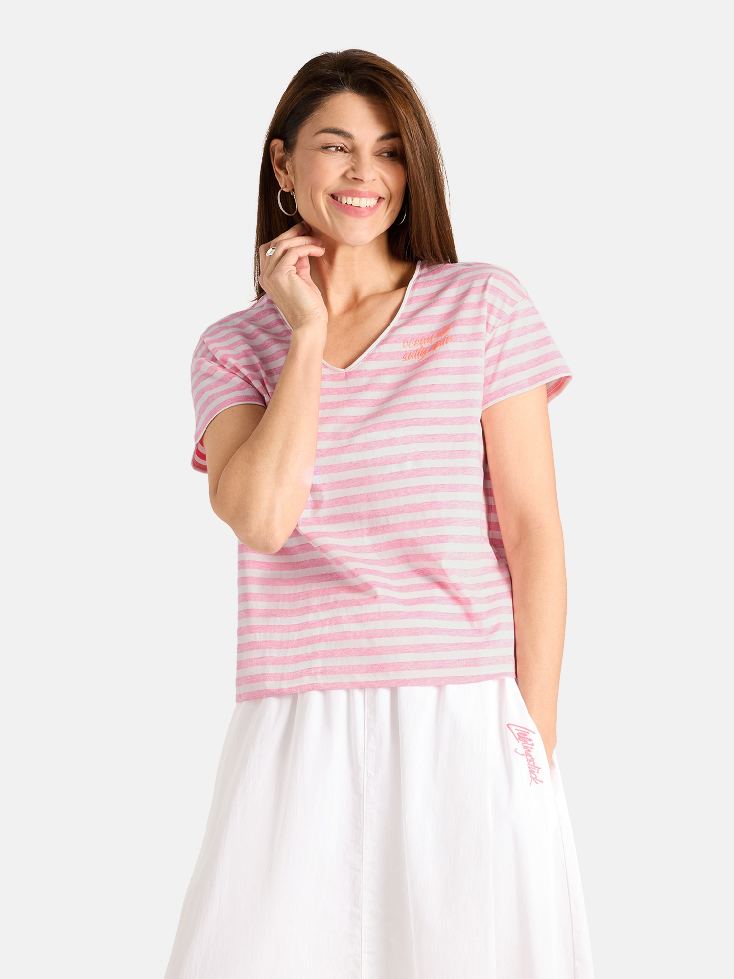 Lieblingsstück T-Shirt »DollyL« mit Rückenprint, V-Ausschnitt, gestreift
