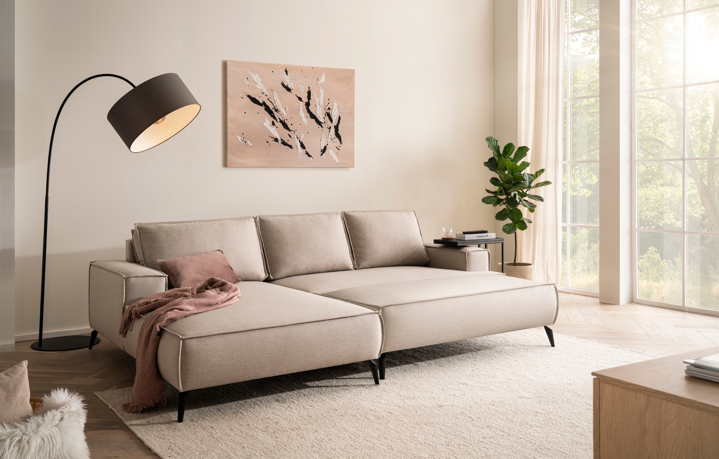 Home affaire Sitzgruppe »TVINNU, Polsterecke L-Form, Schlaffunktion, mit Hocker« Set, 2 Stk. tlg. Set, stellbar zum Schlafsofa (Krokodilverbinder)