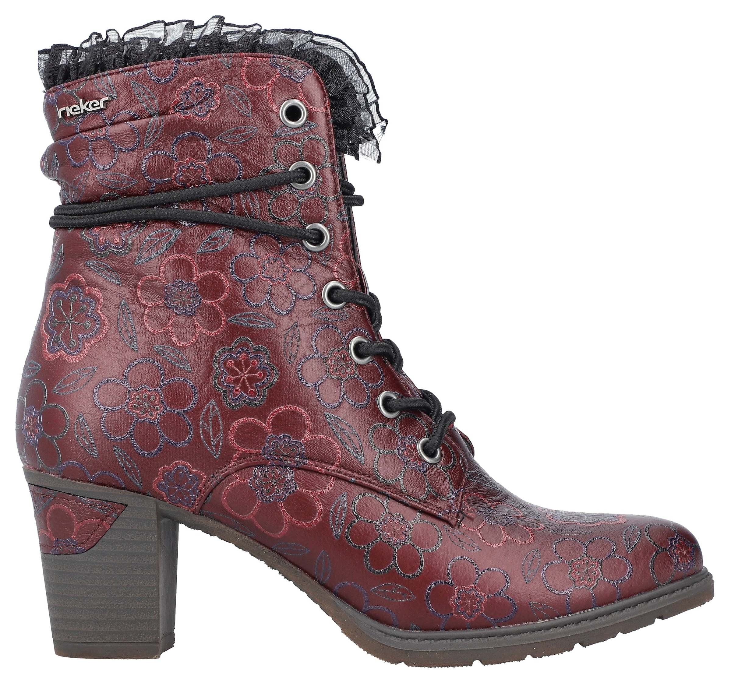 Rieker Winterstiefelette, Schnürstiefelette, Reißverschluss-Boots, Blockabsatz, Blumenprint