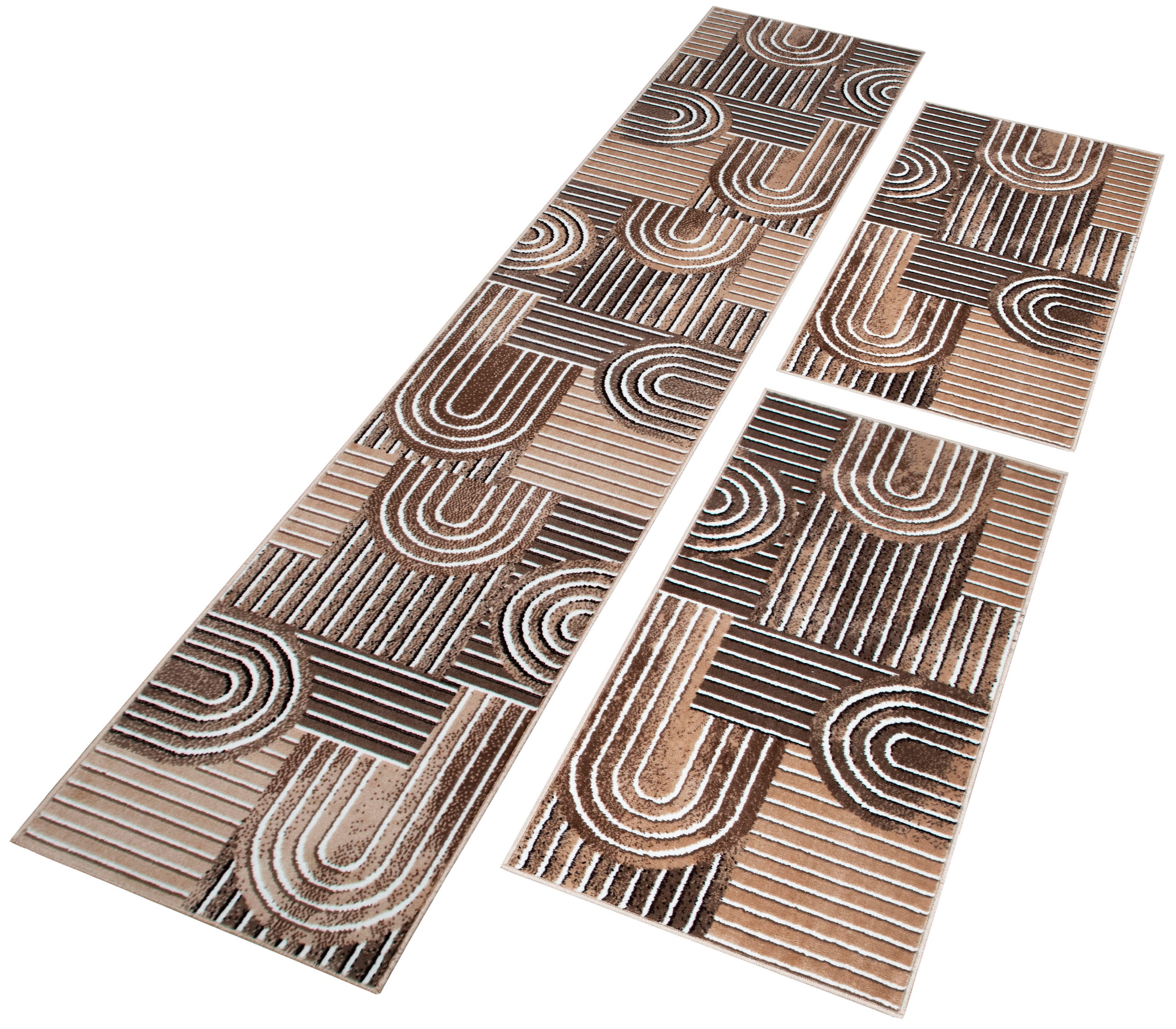 OTTO home Bettumrandung »Lyssandra« Höhe 8 mm 3 tlg. tlg. 3D-Effekt, softer Kurzflor, pflegeleicht, leichter Glanz, Scandi-Look
