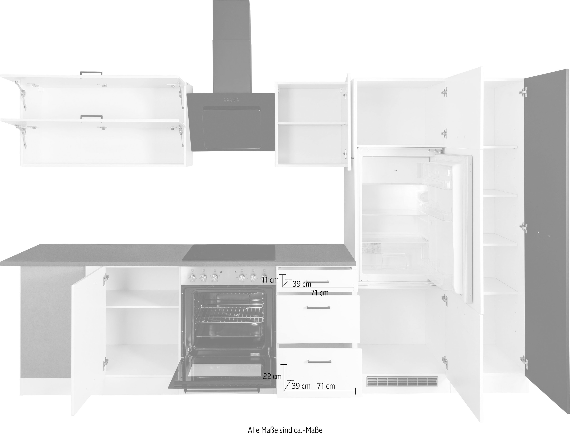 HELD MÖBEL Küchenzeile »Trier«, mit E-Geräten, Stellbreite 220/330 cm