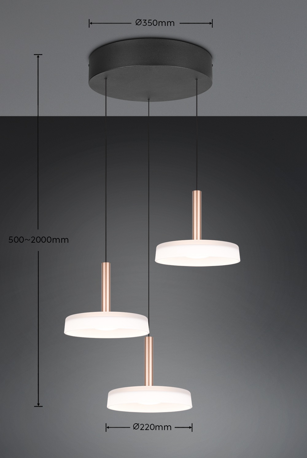 TRIO Leuchten LED Pendelleuchte »CELESTE dimmbare LED Hängelampe aus Metall und Glas, 7,5W, 750 Lumen« LED-Board 1 Stk. Warmweiß 3-flammig einfach höhenverstellbar von 50-200 cm 3-Stufen Dimmfunktion