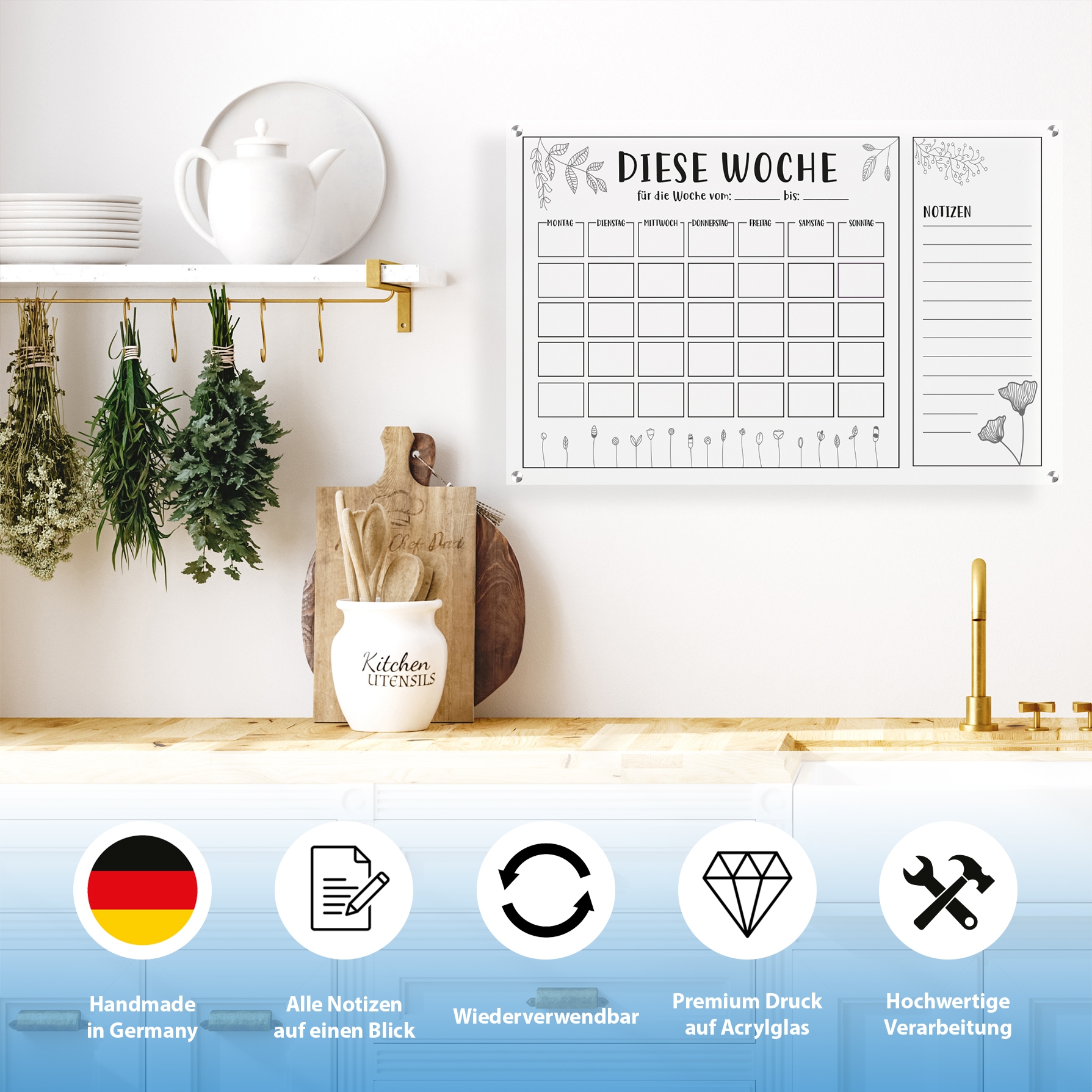 queence Wanddekoobjekt »Family«, (1 St.), Wochenplan, Familienkalender, Wandkalender, Acrylglas, zum beschriften