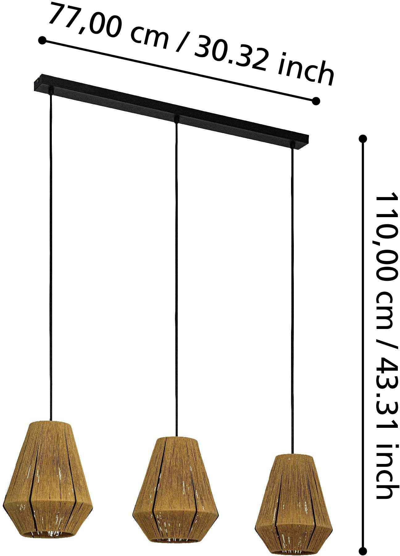EGLO Hängeleuchte »ALDERNEY Pendellampe, Stahl und Textil, E27, Esszimmerlampe, Lampe« E27 1 Stk. Hängeleuchte, L90 x B20 x H110, schwarz, 3X40W exkl.