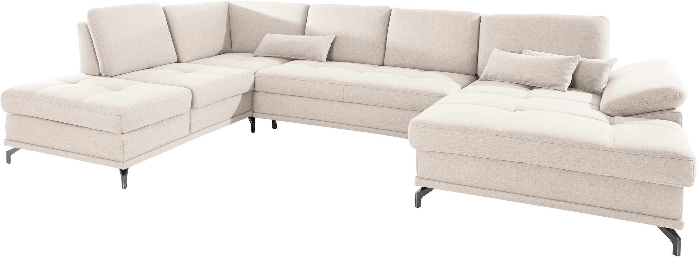 Places of Style Wohnlandschaft »Costello U-Form, mit Sitztiefenverstellung, Armteilverstellung und«, 3 Nierenkissen, optional Bettfunktion und Bettkasten
