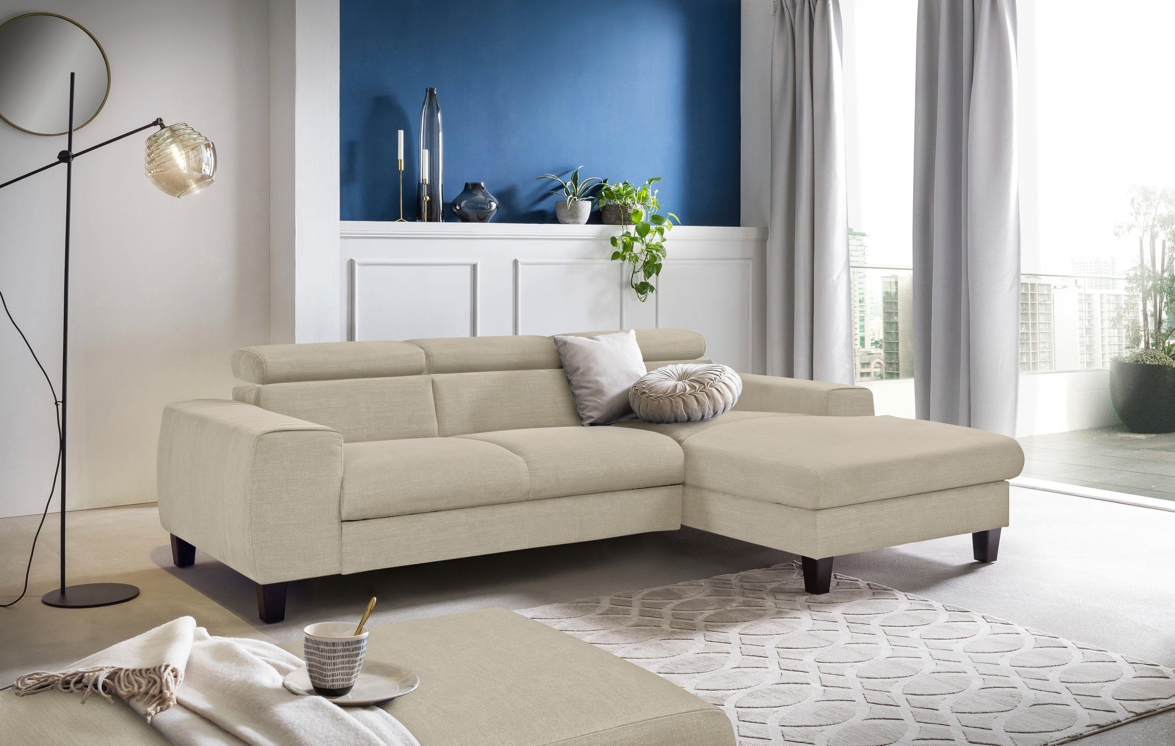 COTTA Polstergarnitur »Morven L-Form«, (Set), Set bestehend aus: Ecksofa mit Kopfteilverstellung & Hocker
