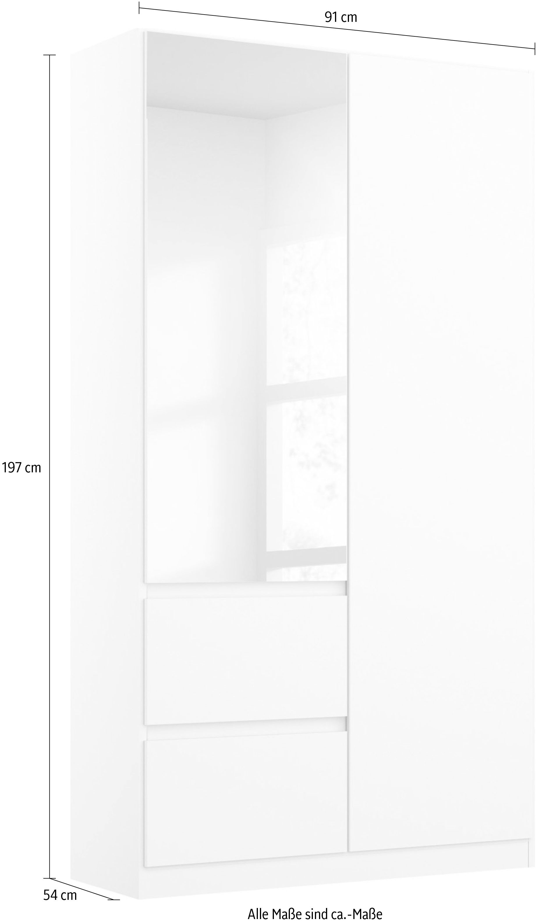 rauch Drehtürenschrank »Kleiderschrank Schrank Garderobe Wäscheschrank Ankleide NIDDA« Breiten 91/136/181 cm,  mit vollflächig aufgelegten Spiegel grifflose Front MADE IN GERMANY