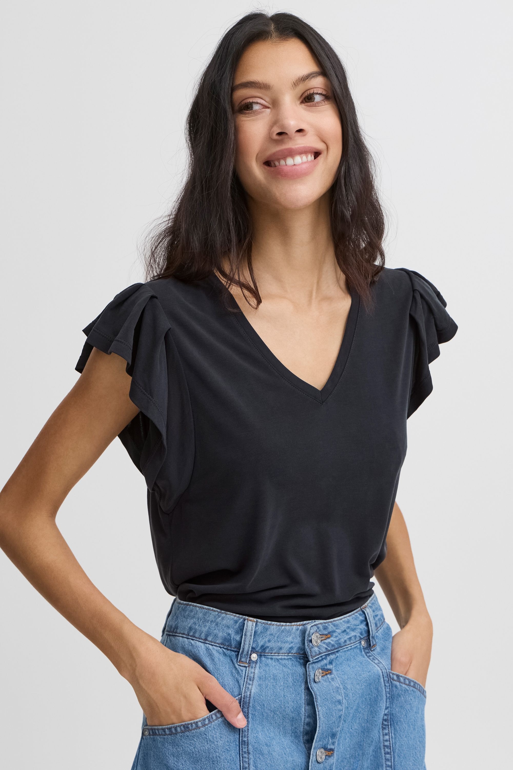 b.young V-Shirt »V-Shirt BYPERL RUFFLE«