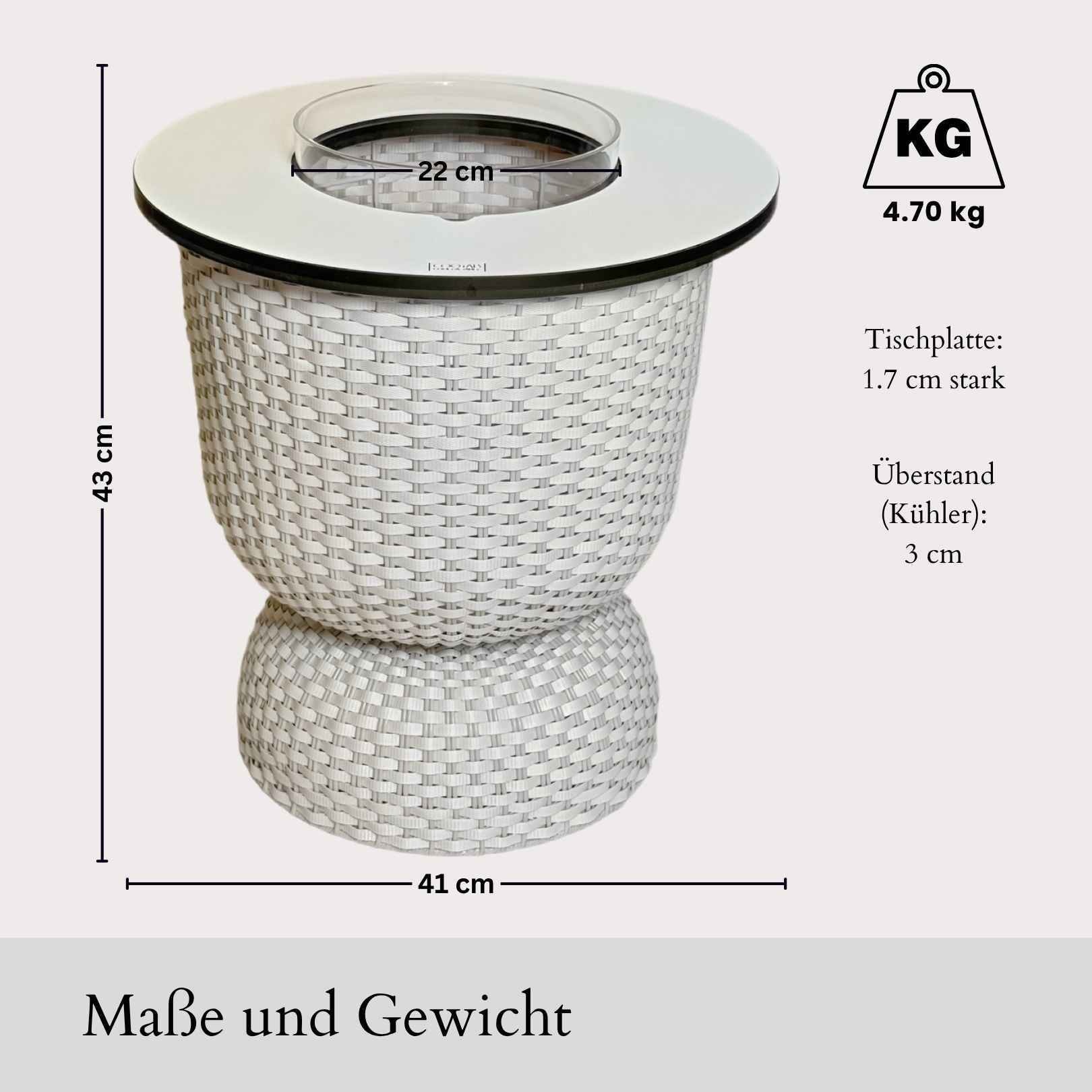 COOTAB Cooler Table Beistelltisch »3-in-1 Loungetisch mit Acryl-Kühler Paris 43 cm« 1 Stk. tlg. Wetterfest, Pflegeleicht, Hitzebeständig