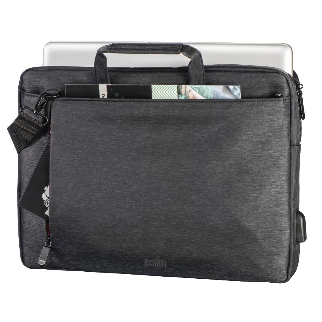 Hama Laptoptasche »Notebook Tasche bis 44cm (17,3"), Farbe Schwarz, modisches Design«, Mit Tabletfach, Vordertaschen, Organizerstruktur, Trolleyband,USB-Port