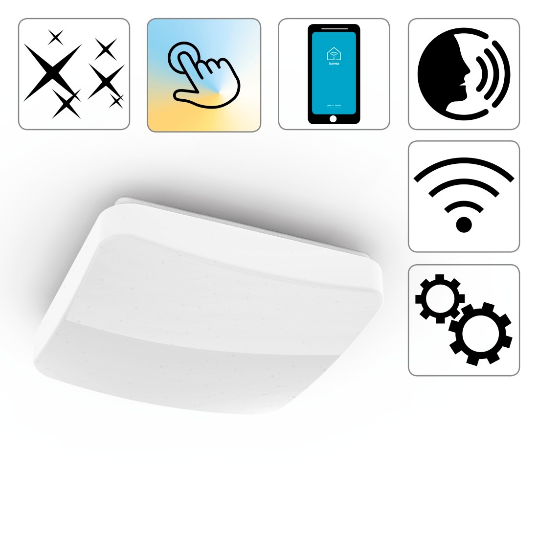 Hama Deckenleuchte »WiFi Leuchte, steuern via Alexa/Google, App, Glitzer, Quadrat, 27 cm«