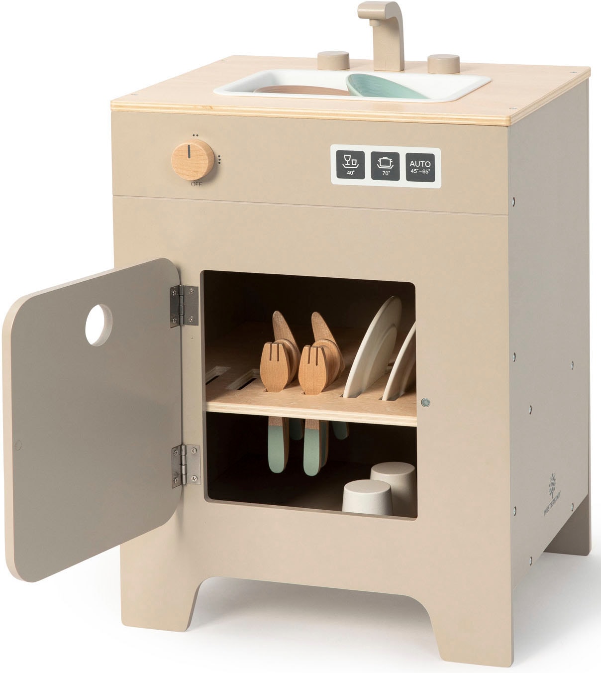 MUSTERKIND® Kinder-Geschirrspüler »Geschirrspüler Mix & Match, warmgrau/natur«, FSC®-Holz aus gewissenhaft bewirtschafteten Wäldern