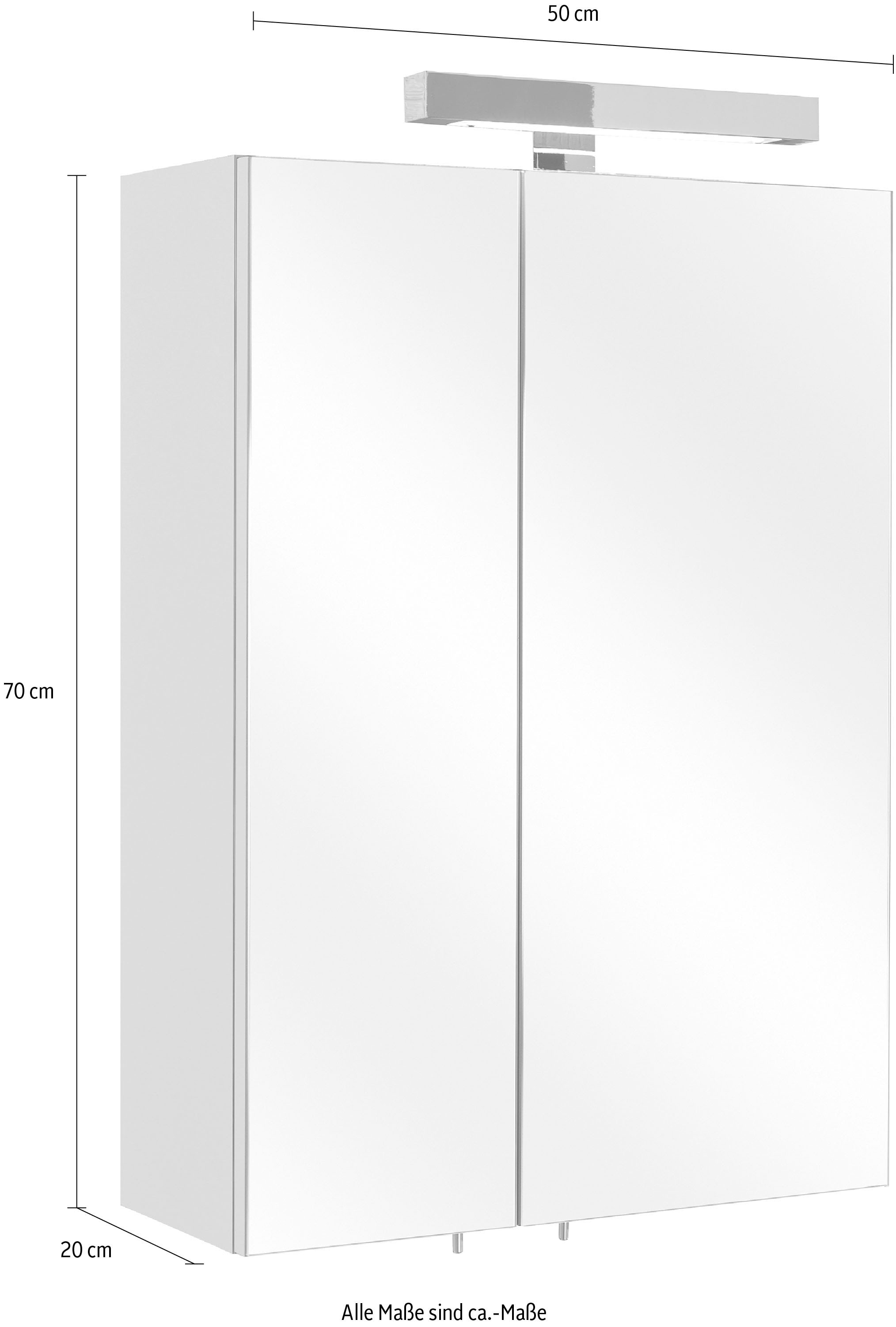 Saphir Spiegelschrank »Quickset 311 Badschrank, 2 Spiegeltüren, 2 Einlegeböden, 50 cm breit«, inkl. LED-Beleuchtung, Schalter-/Steckdosenkombination