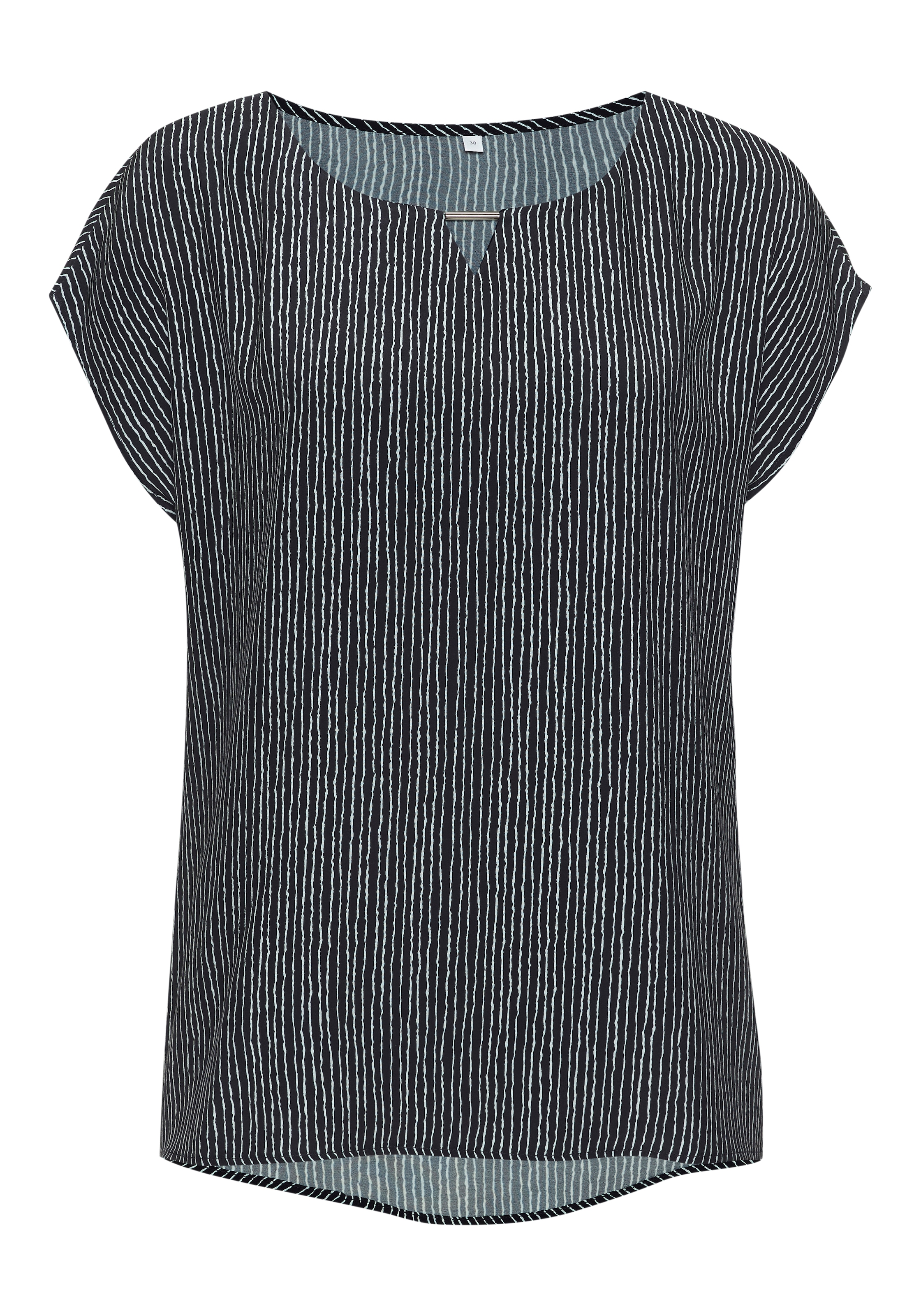 Vivance Kurzarmbluse mit Zierdetail am Ausschnitt, Druckbluse
