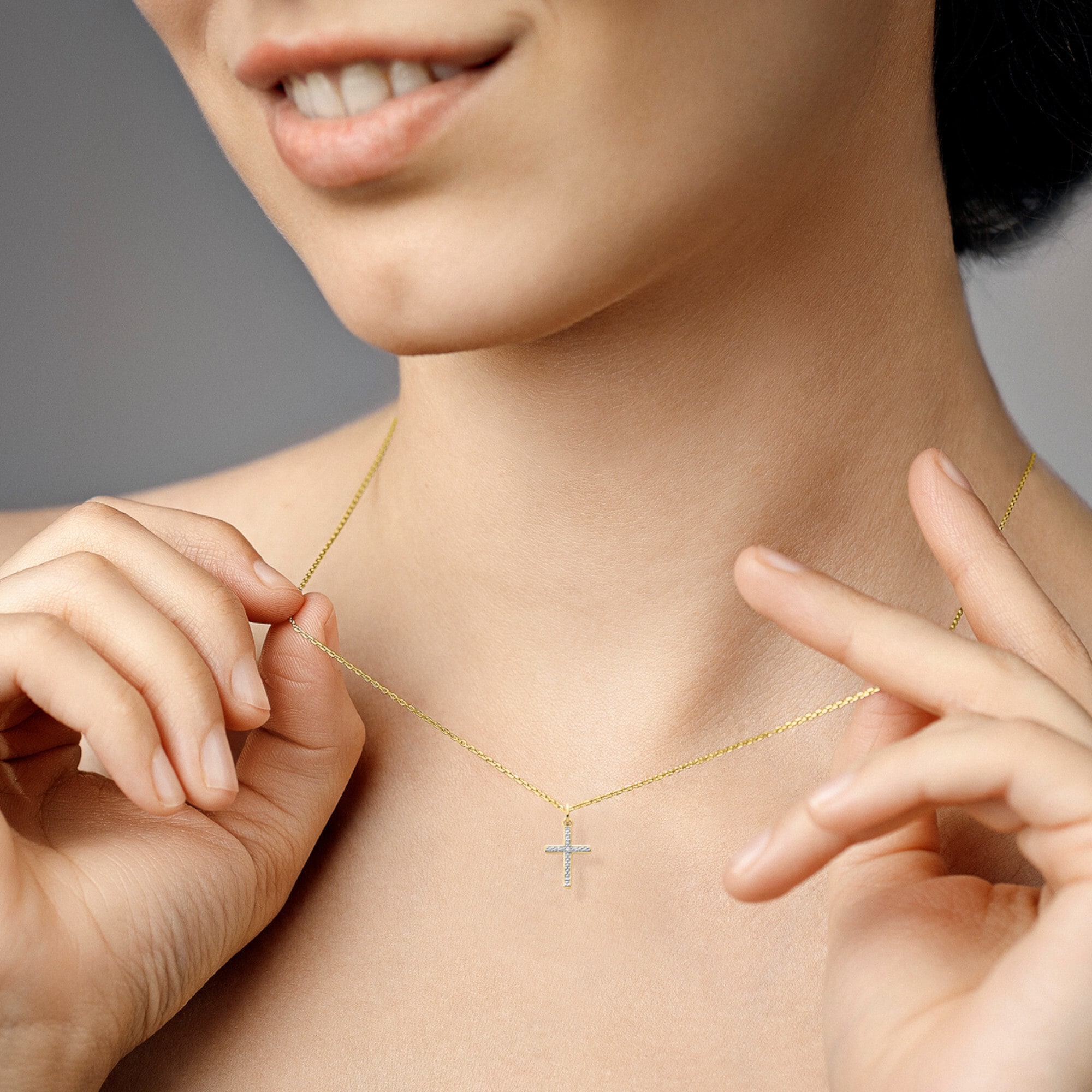 ONE ELEMENT Kreuzanhänger »0.01 ct Diamant Brillant Anhänger aus 585 Gelbgold«, Religion