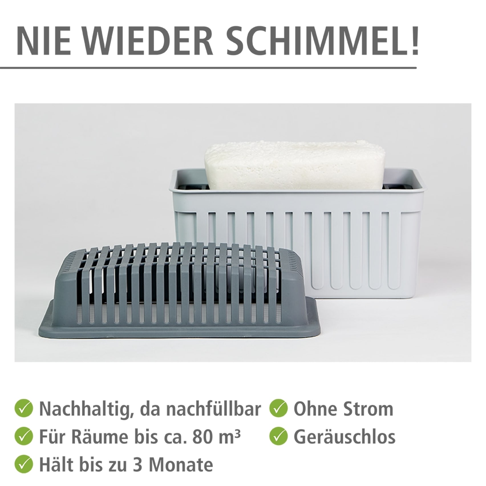 WENKO Luftentfeuchter »Grau 1 KG« für 80 m³ Räume für Räume bis 80 m³, entfeuchtet geräuschlos und ohne Strom