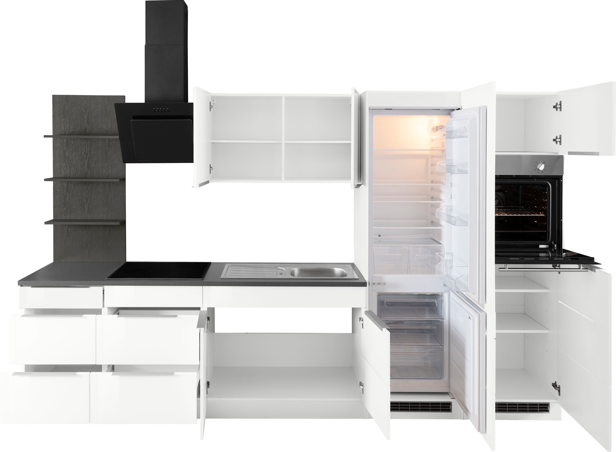 KOCHSTATION Küchenzeile »KS-Brindisi Breite 330 cm«, wahlweise mit E-Geräten und Induktion, mit MDF-Fronten und Regal