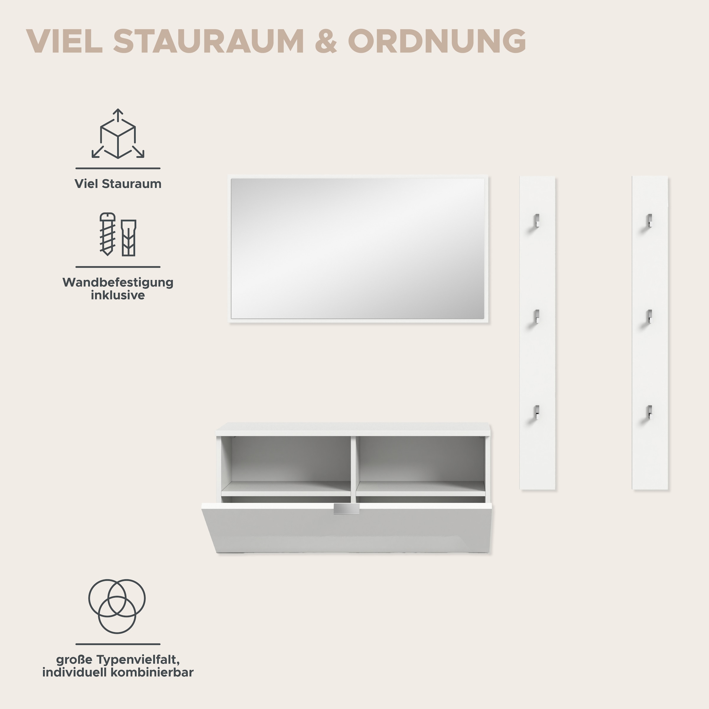 Home affaire Garderoben-Set »Trondheim Garderobenset 3-tlg. , Breite 130 cm,« 3 Stk. tlg.
