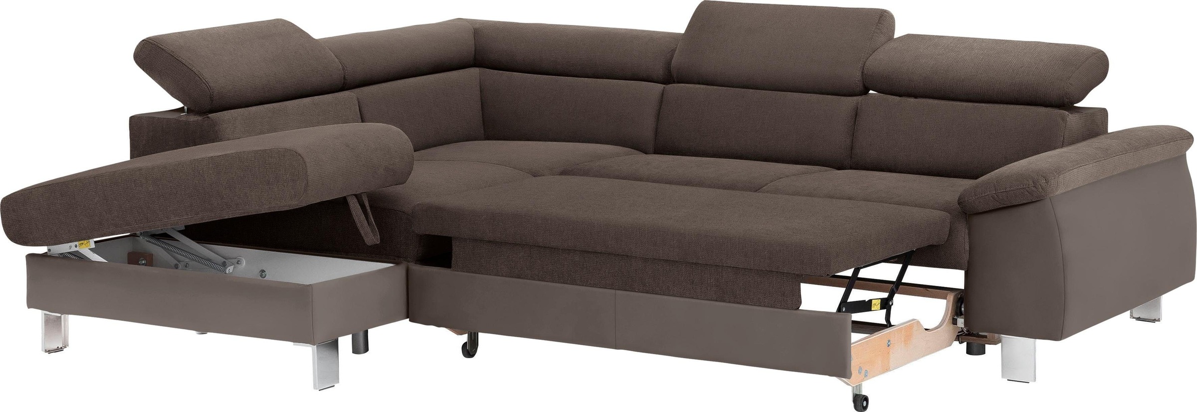 COTTA Ecksofa »Komaris L-Form mit Kopfteilverstellung«, wahlweise mit Bettfunktion, Bettkasten & Beleuchtung